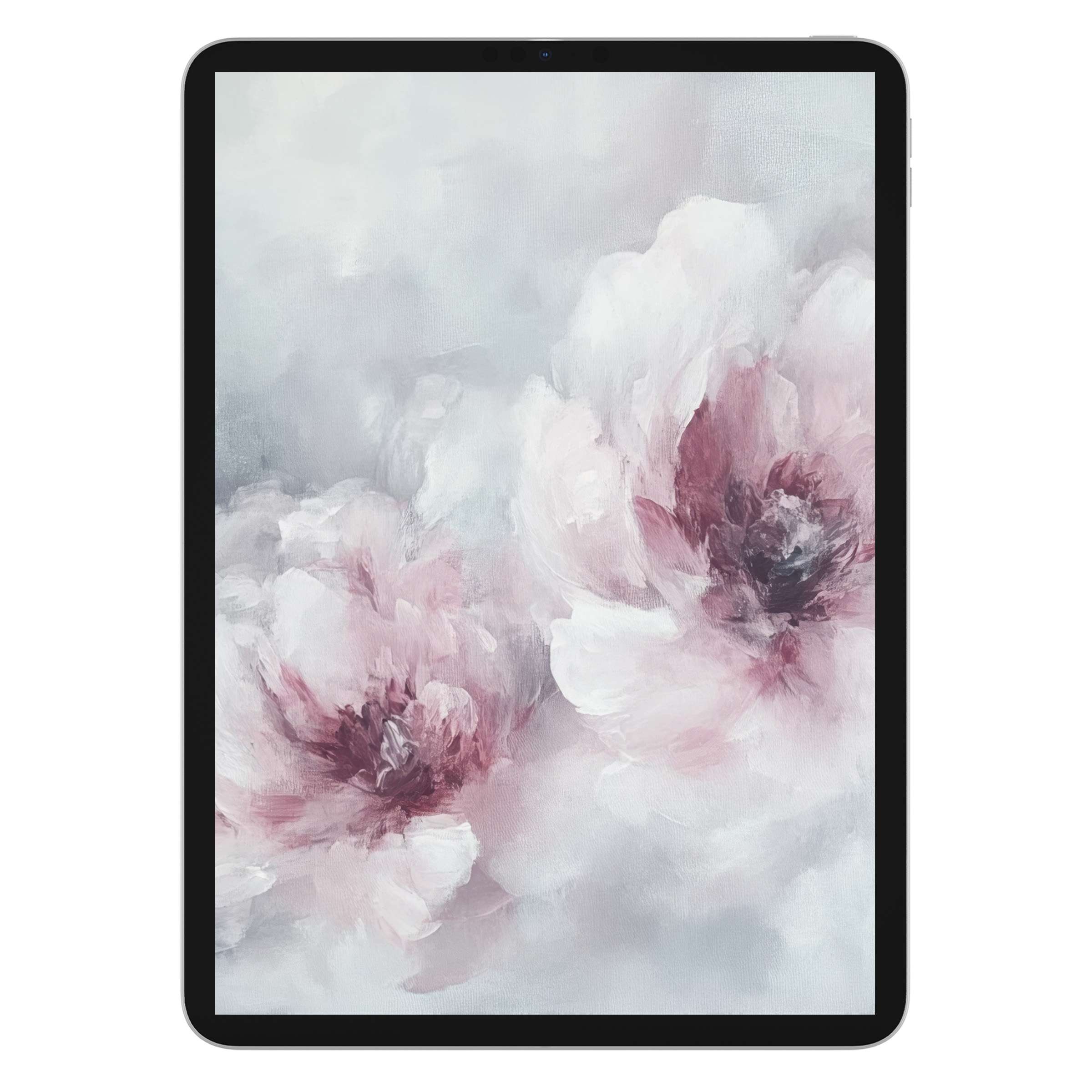 Dreamy watercolor floral iPad wallpaper with pastel peonies offers a serene digital download for tablet, background art lovers