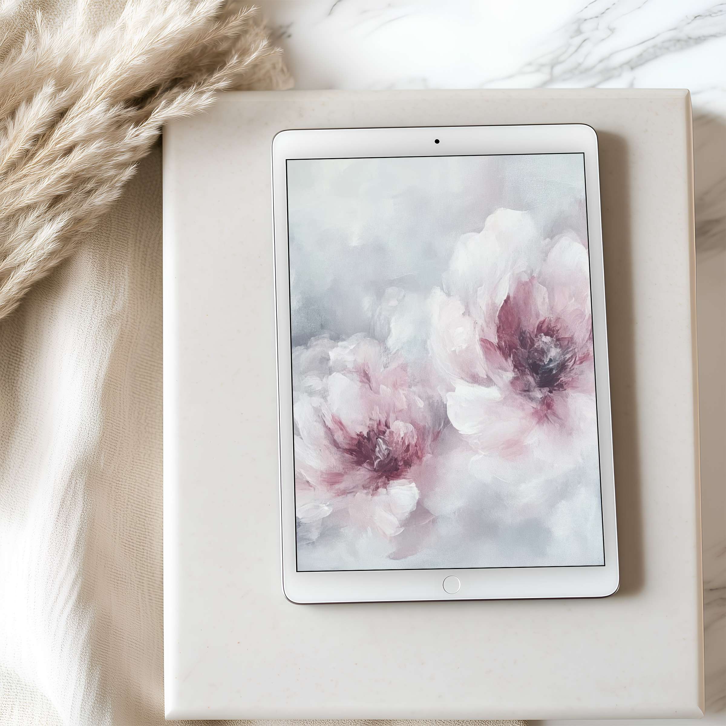 Elegant floral tablet wallpaper in soft pastels perfectly enhances your iPad with calm beauty high resolution digital download art