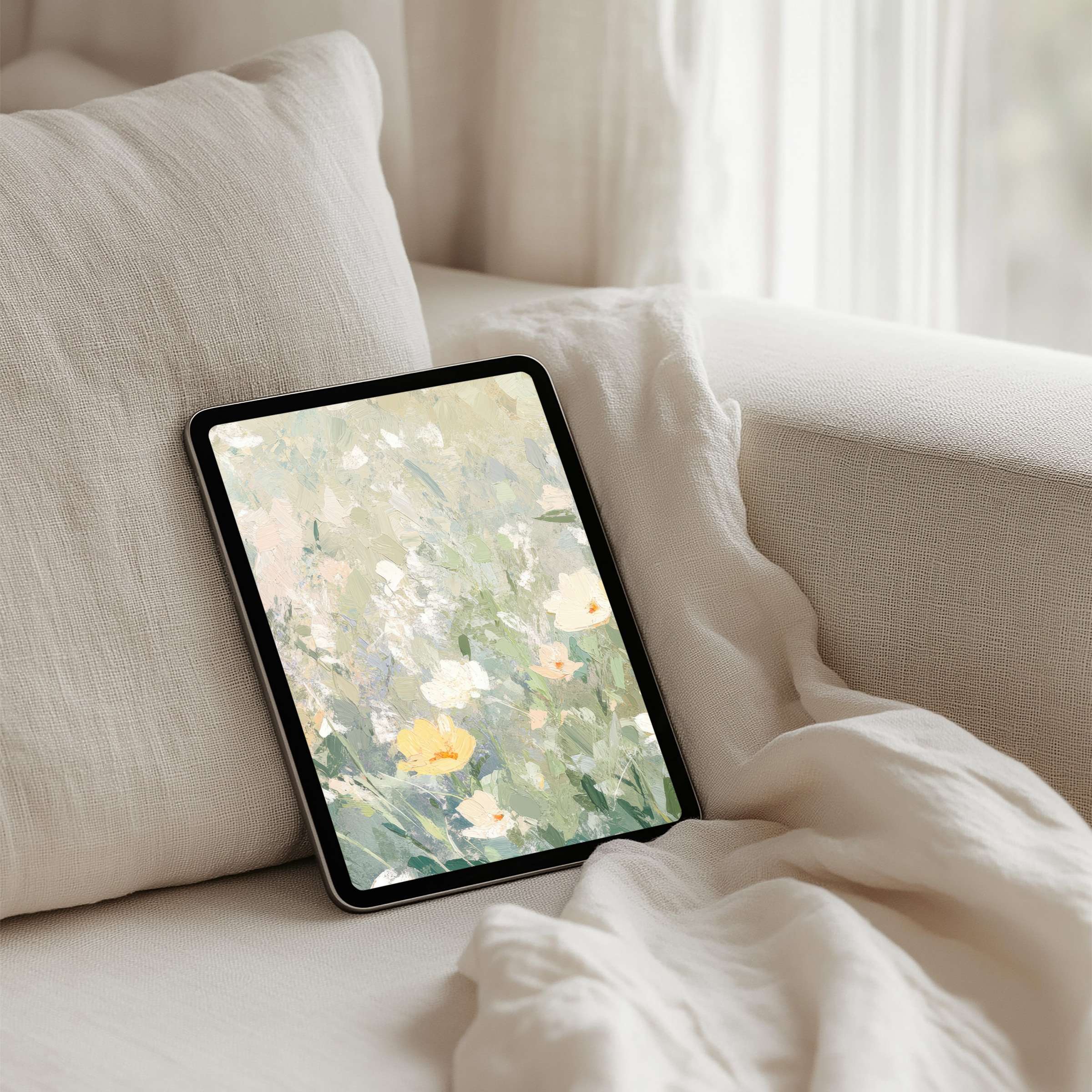Elegant floral digital art iPad background available for instant download, perfect for mindfulness on any tablet, enhancing calm and inspiration
