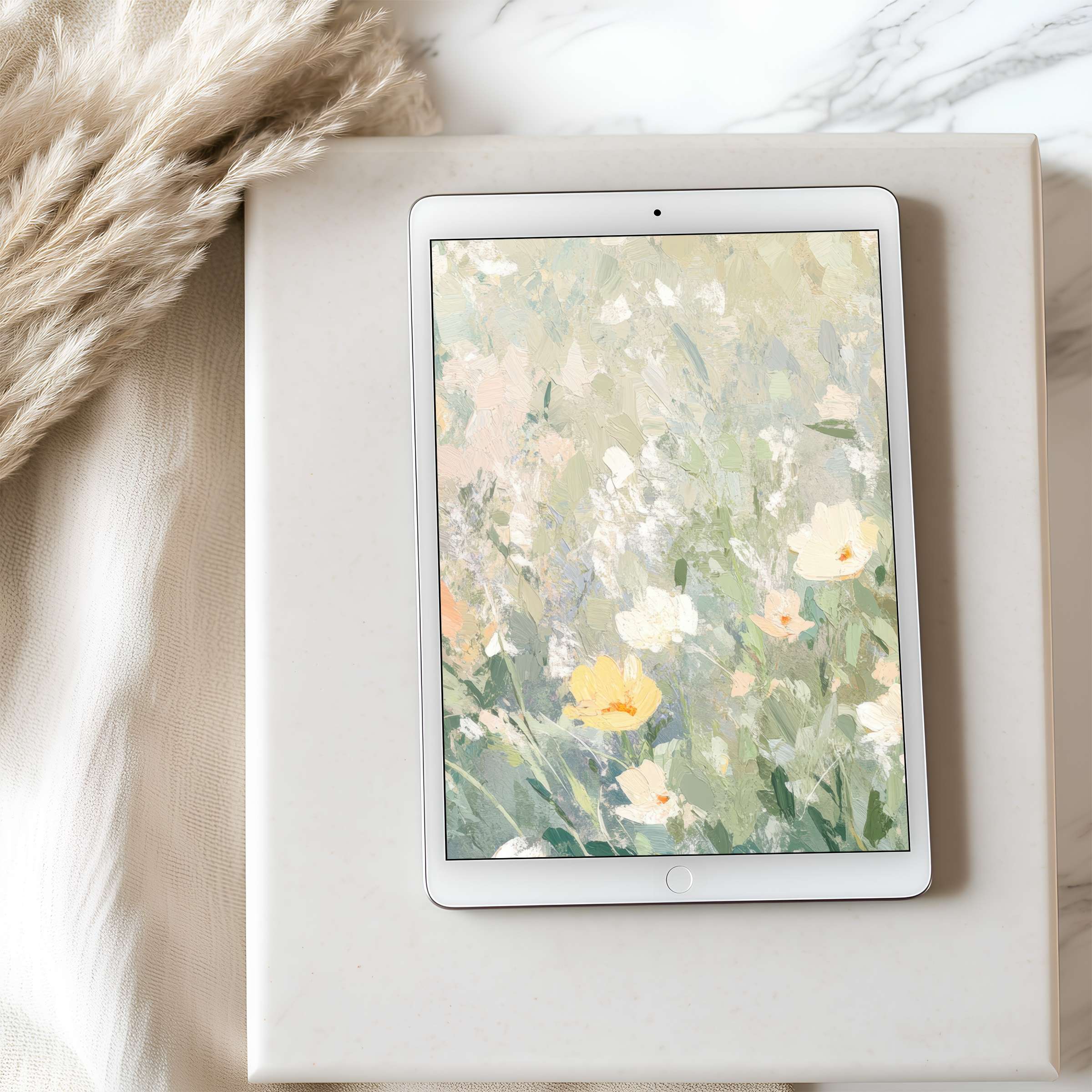 Elegant floral abstract tablet wallpaper with soft pastels and calming hues suitable for high resolution iPad and Android downloads