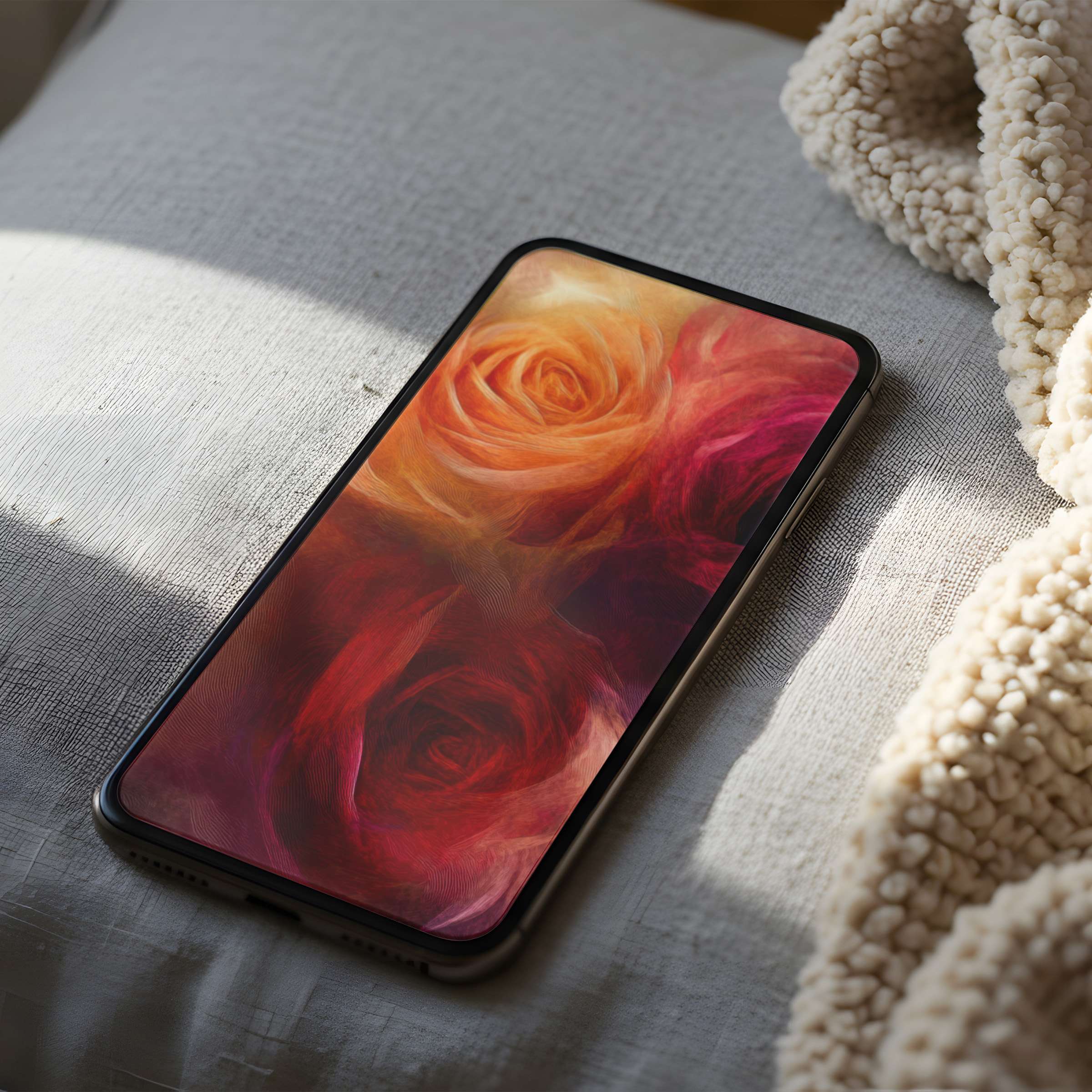 Elegant phone wallpaper featuring warm-toned rose petals in high resolution, perfect for iPhone and Android digital download