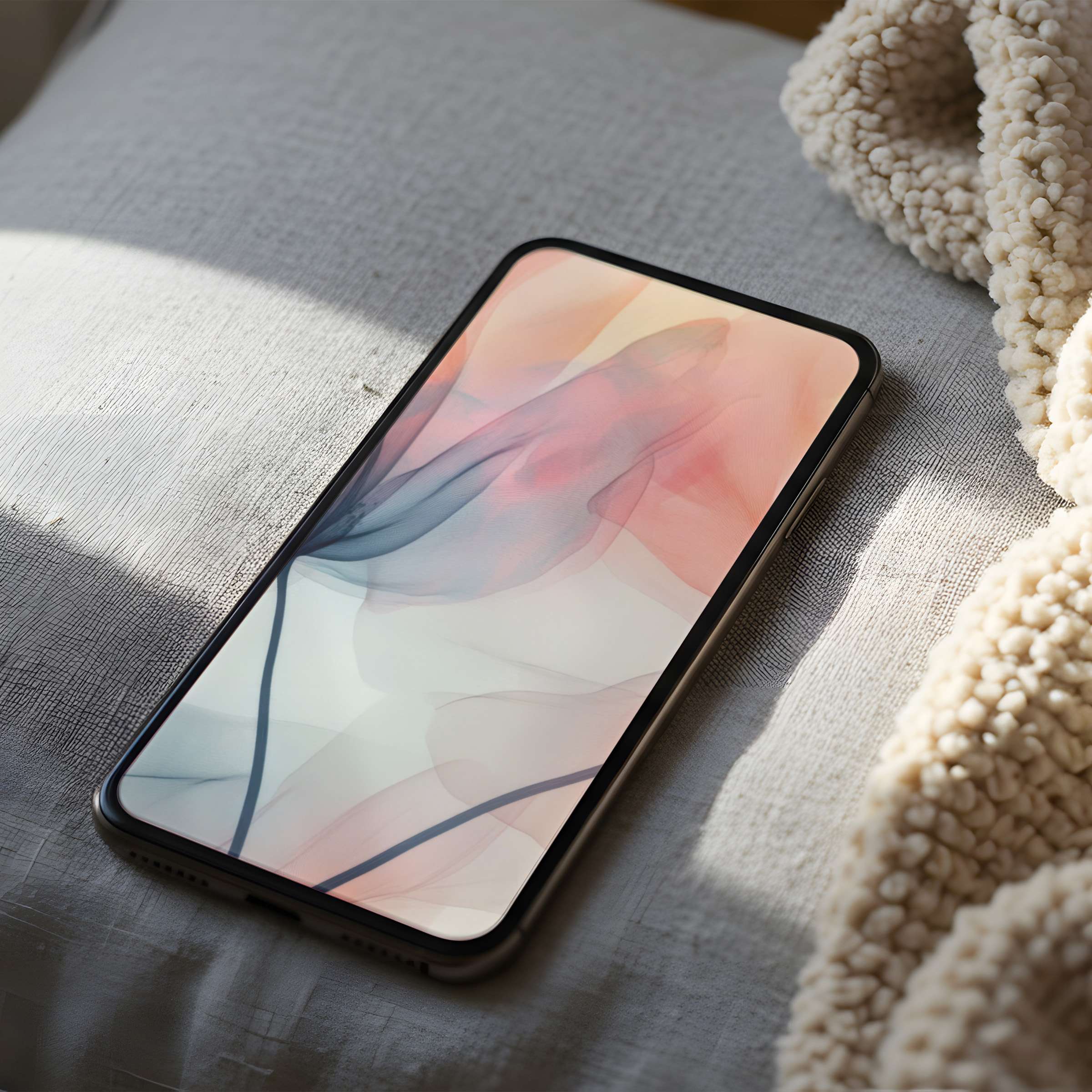 Elegant abstract phone wallpaper in soft pastels enhances calm, ideal for iPhone or Android high-resolution digital download