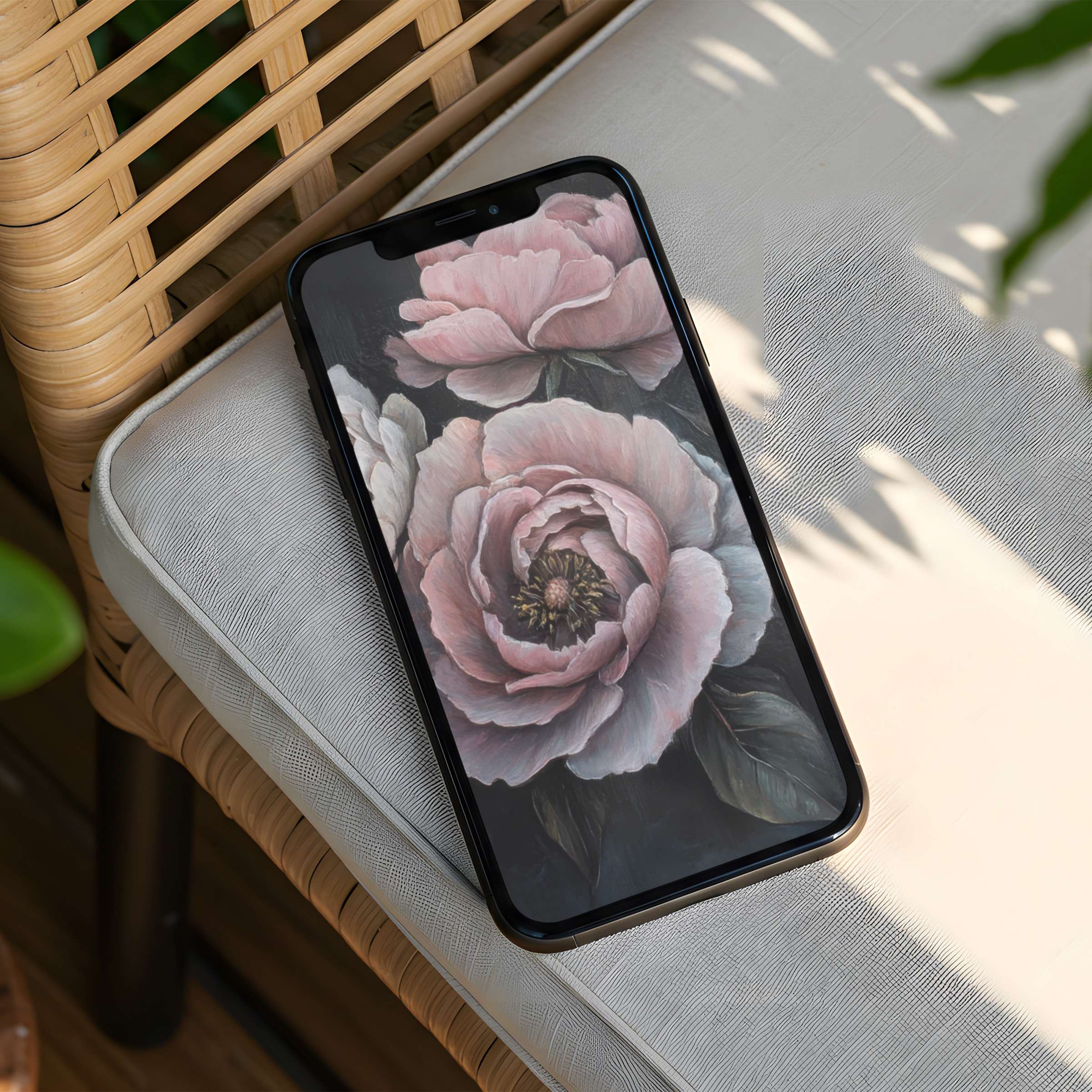 Elegant floral iPhone background with soft pink peonies inspires calm and mindfulness Instant download for any phone