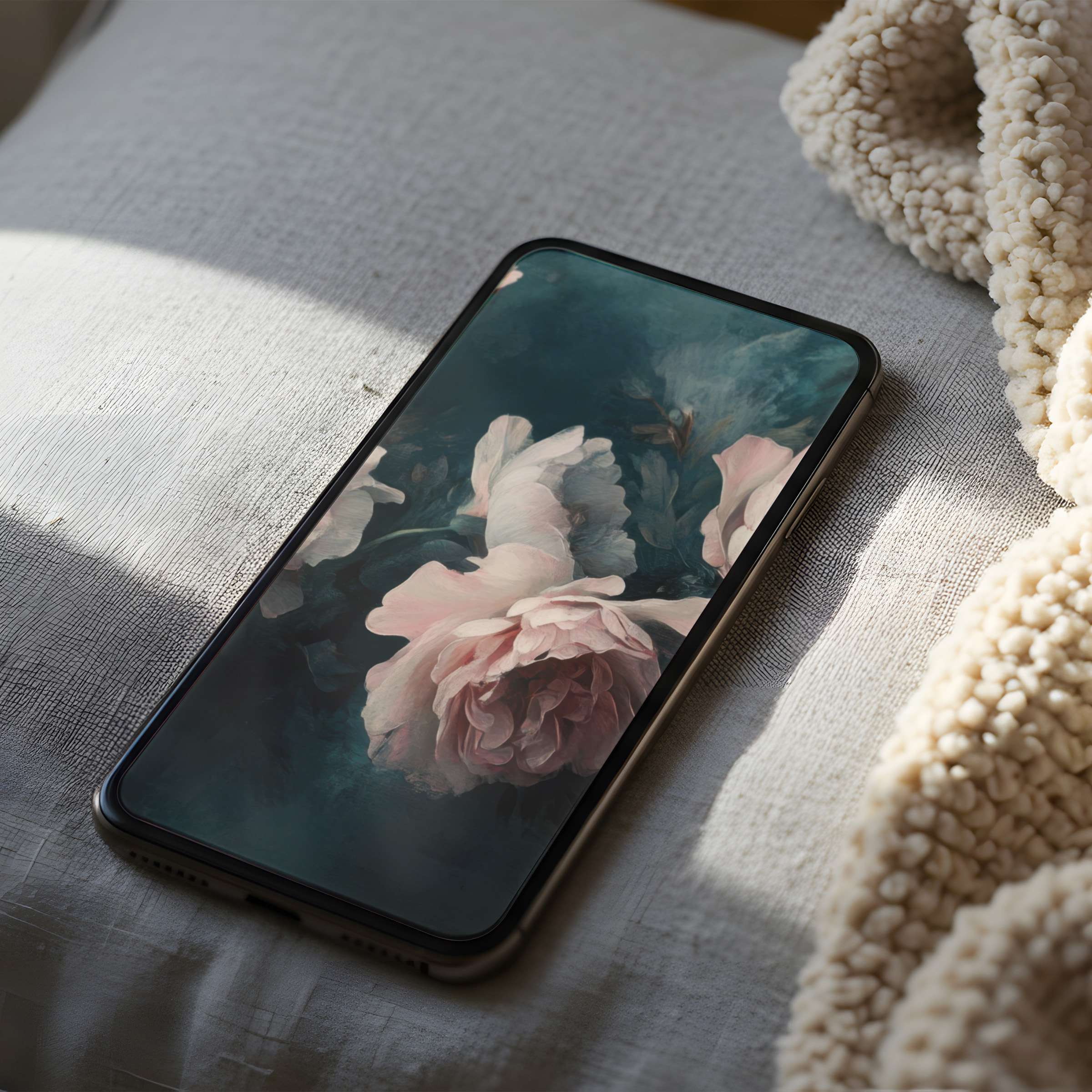 Elegant pink floral phone wallpaper on high resolution iPhone, perfect for calming digital downloads, enhancing serene aesthetics