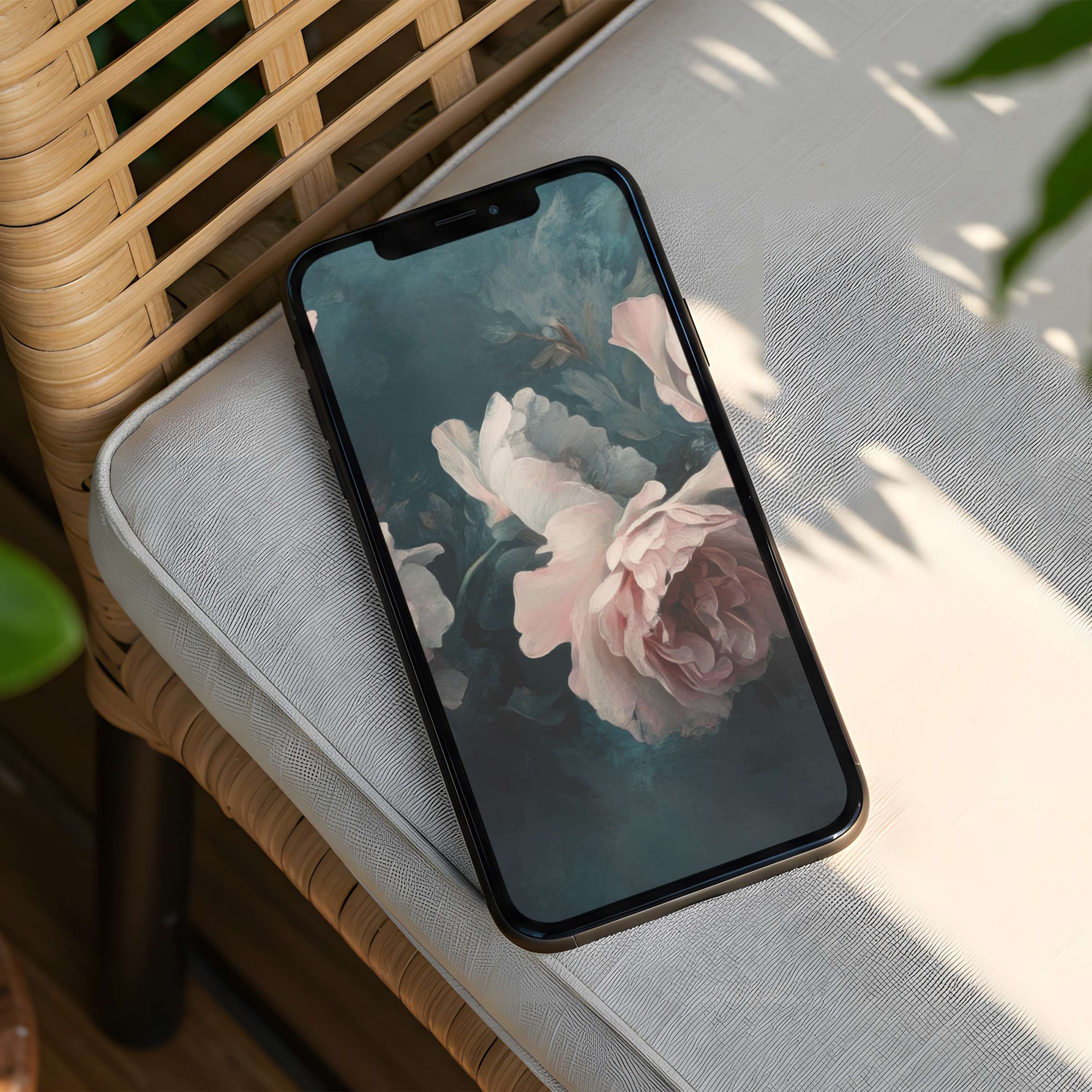 Elegant floral iPhone background on a serene, sleek phone offers inspiration and calmness with instant download for design lovers