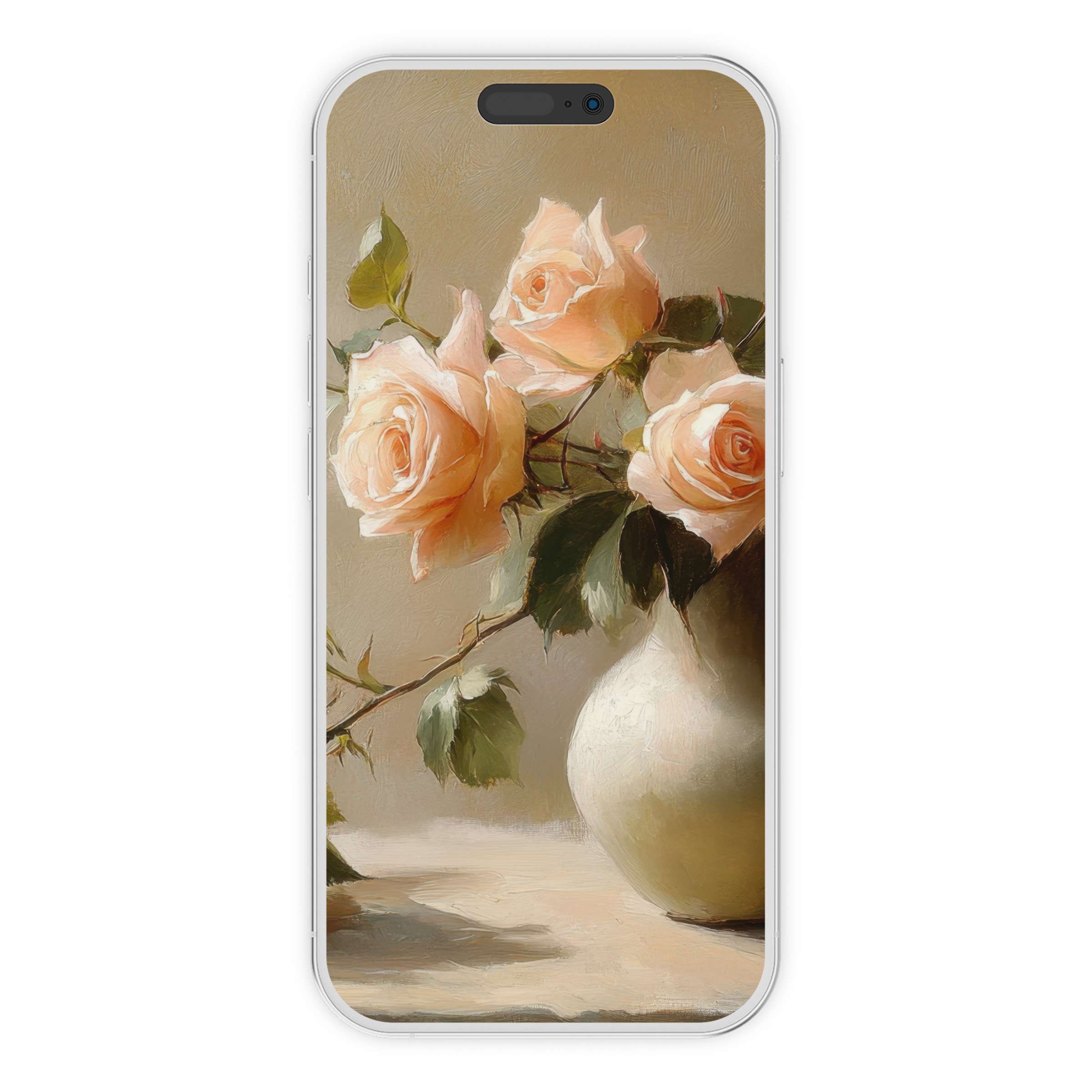 Vintage floral iPhone wallpaper featuring soft pink roses in a vase offers a peaceful digital download for phone background beauty