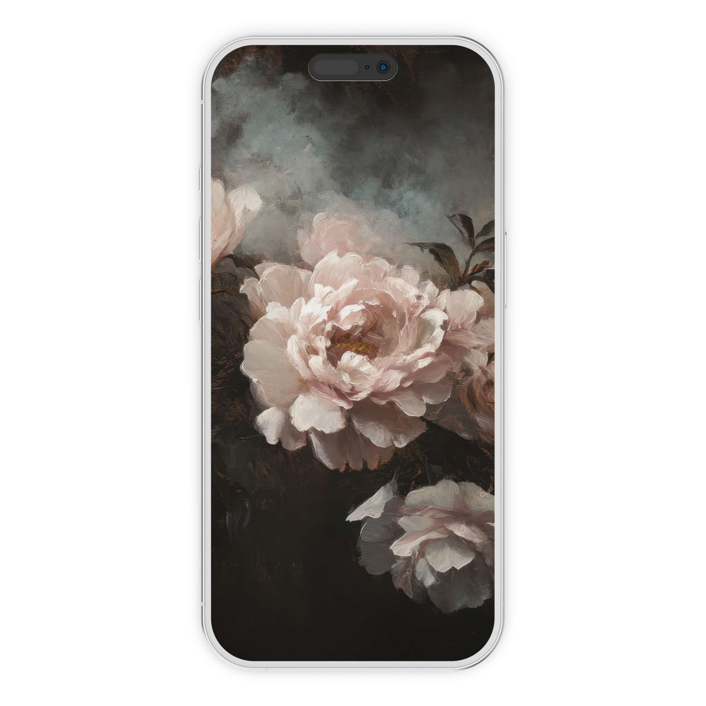 Elegant floral iPhone wallpaper in pastel blooms with a serene background perfect for phone screens digital download available