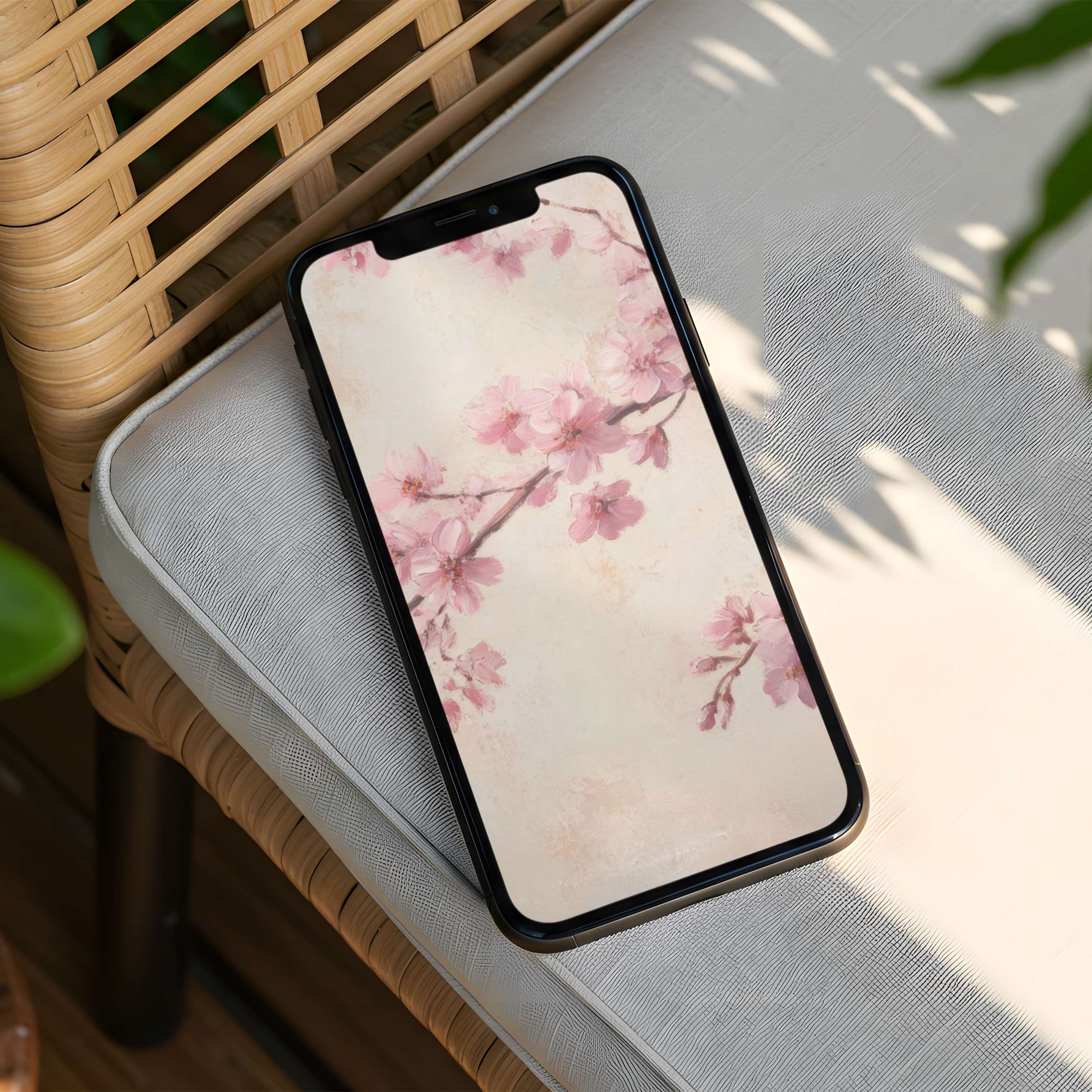 Elegant pink cherry blossoms on a serene iPhone background inspire calm and mindfulness, perfect for instant download to any phone