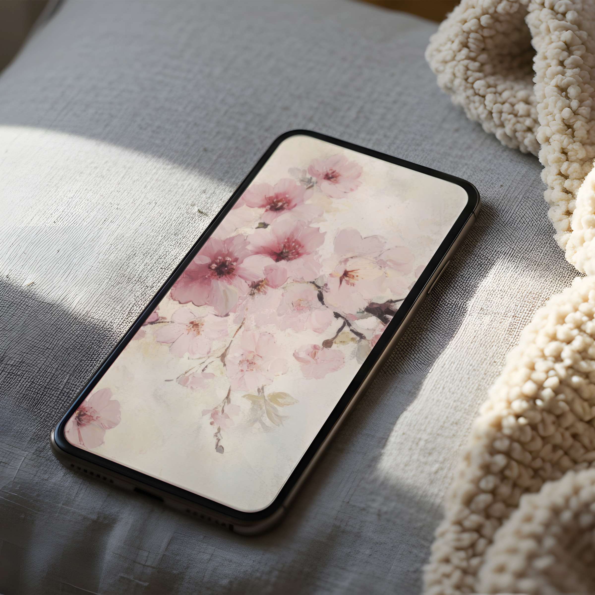 Delicate pink cherry blossoms painted in watercolor style phone wallpaper brings serene elegance to iPhone and Android screens high resolution