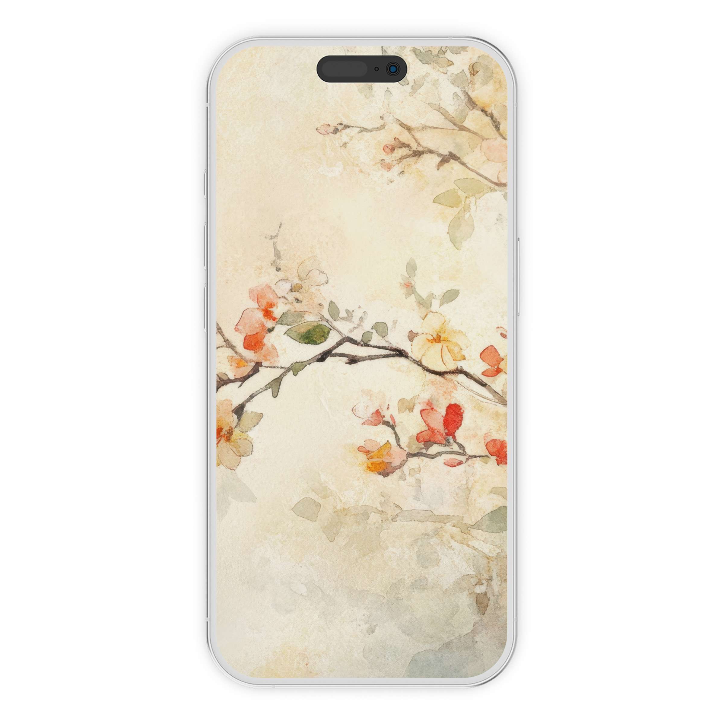 Elegant floral iPhone wallpaper with watercolor blossoms, blending warm hues for a soothing phone background, digital download available