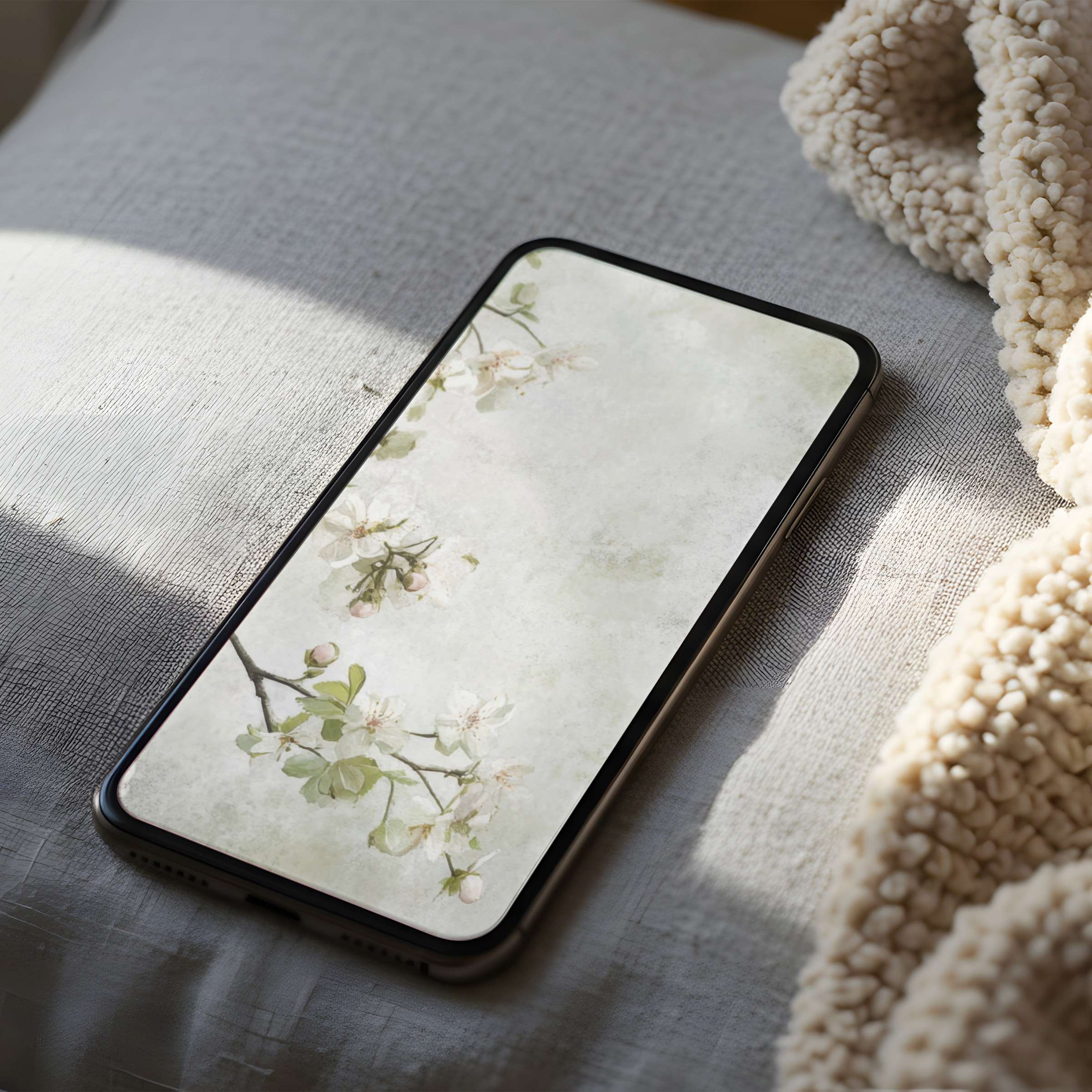 Calm floral phone wallpaper with pastel blossoms, offering high-resolution elegance for iPhone and Android users seeking serene beauty