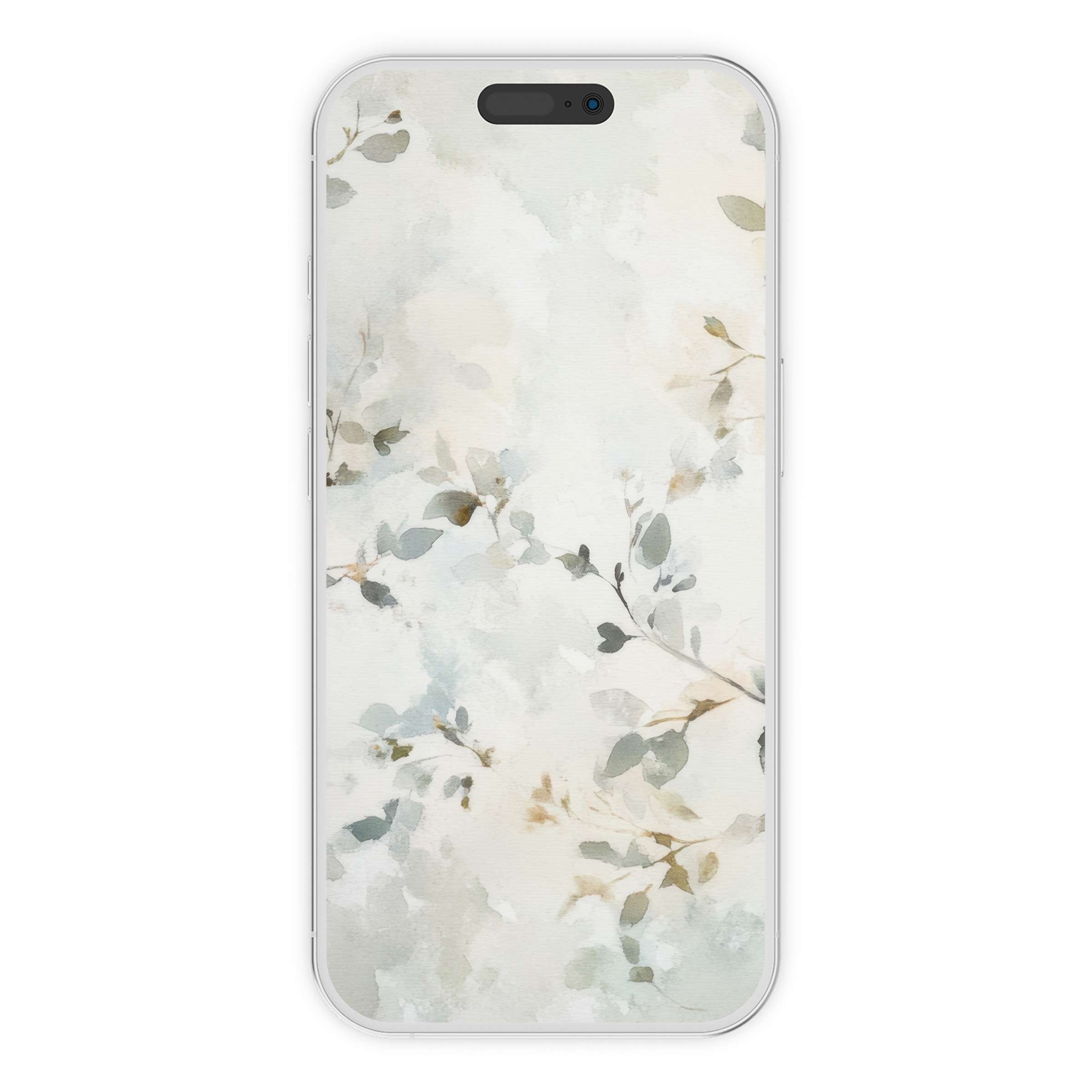 Muted pastel watercolor leaves create an elegant floral iPhone wallpaper, a digital download perfect for serene phone background