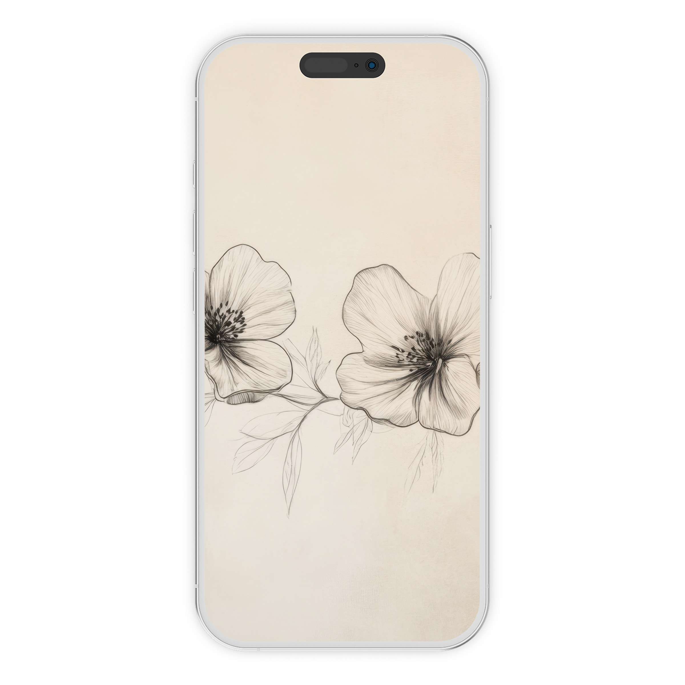 Elegant floral iPhone wallpaper with graceful sketch design, perfect for serene phone background, digital download for all phones