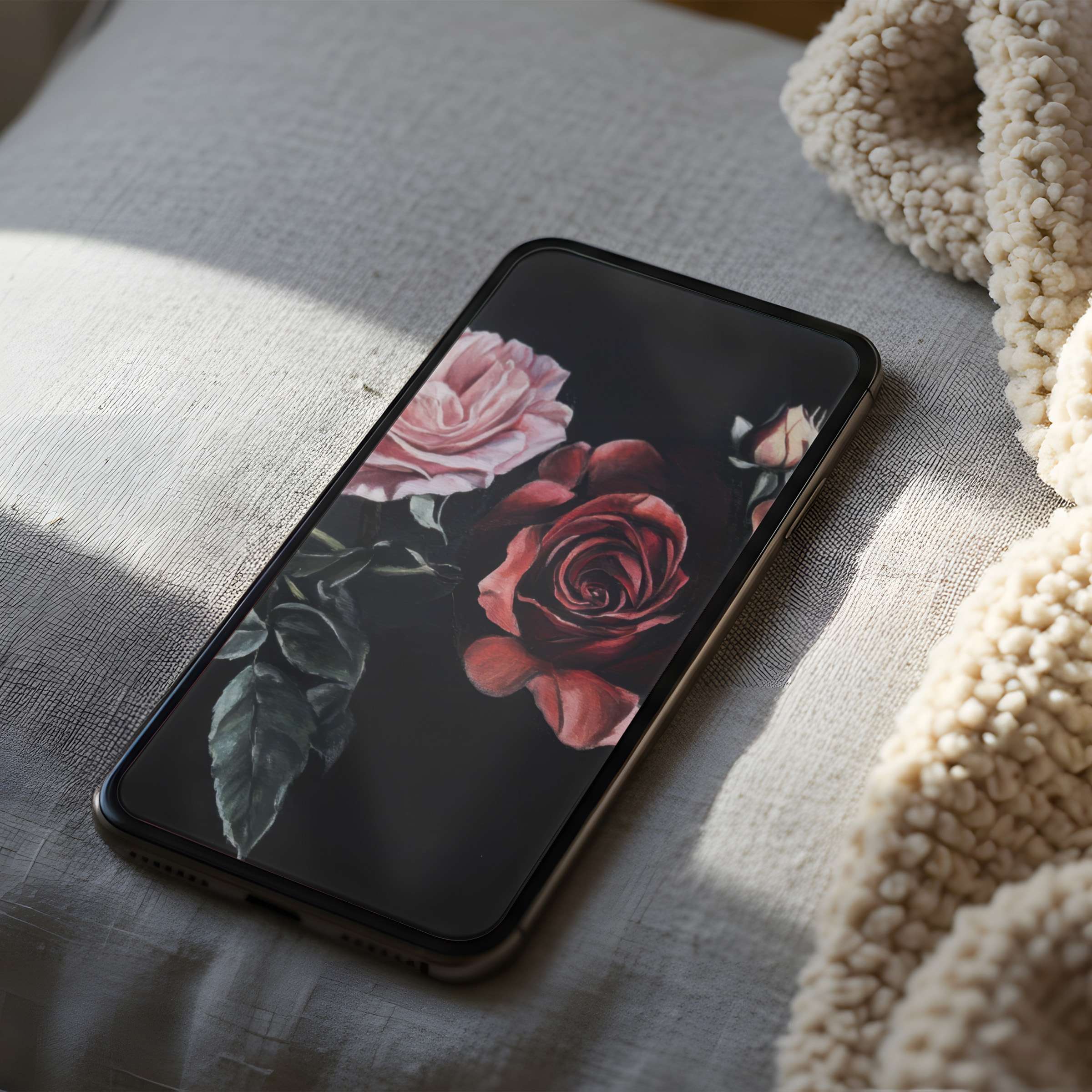Elegant floral phone wallpaper featuring red and pink roses for a serene touch high resolution digital download for iPhone and Android