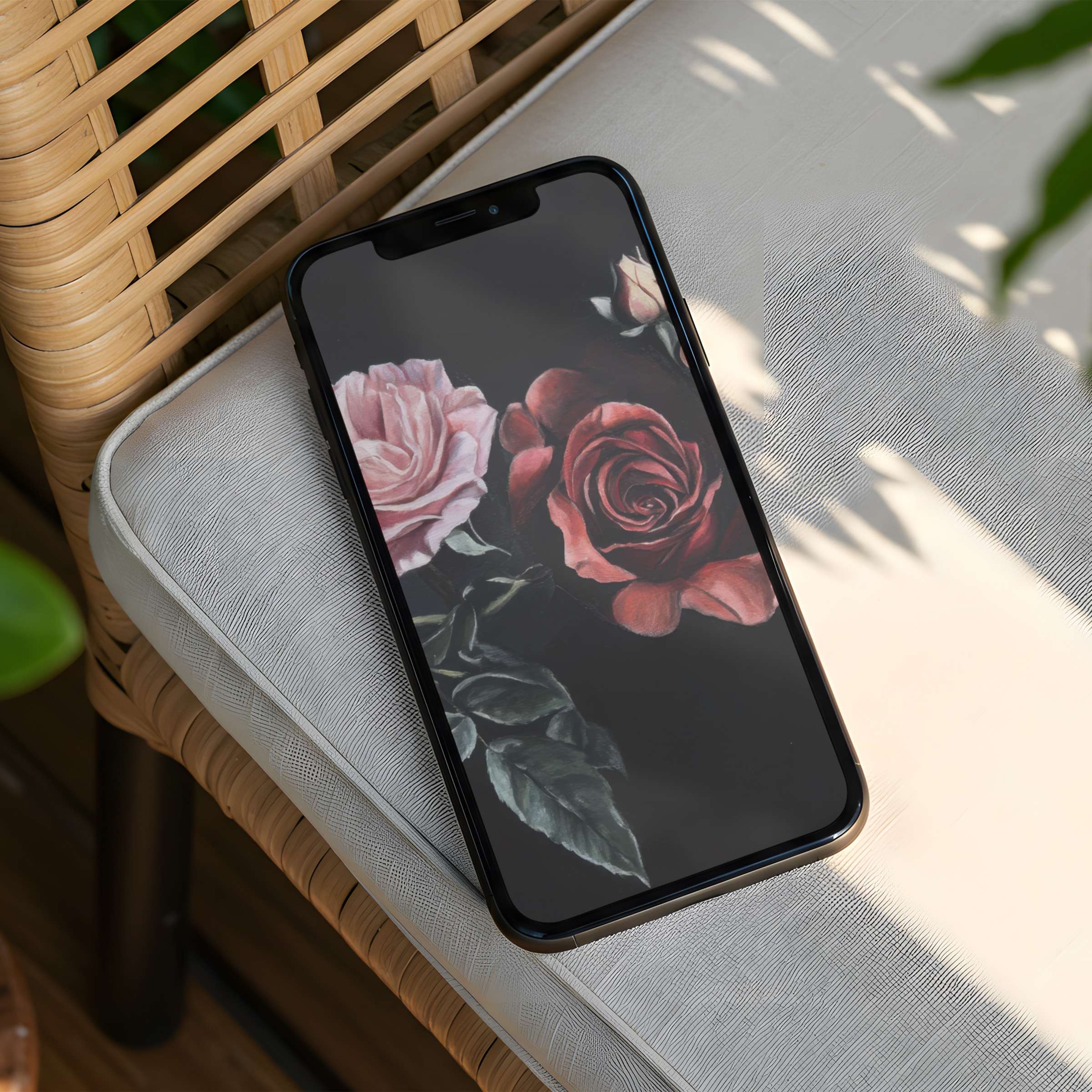 Elegant floral iPhone background with lush roses offering instant download for phone screens inspires calm and aesthetic mindfulness