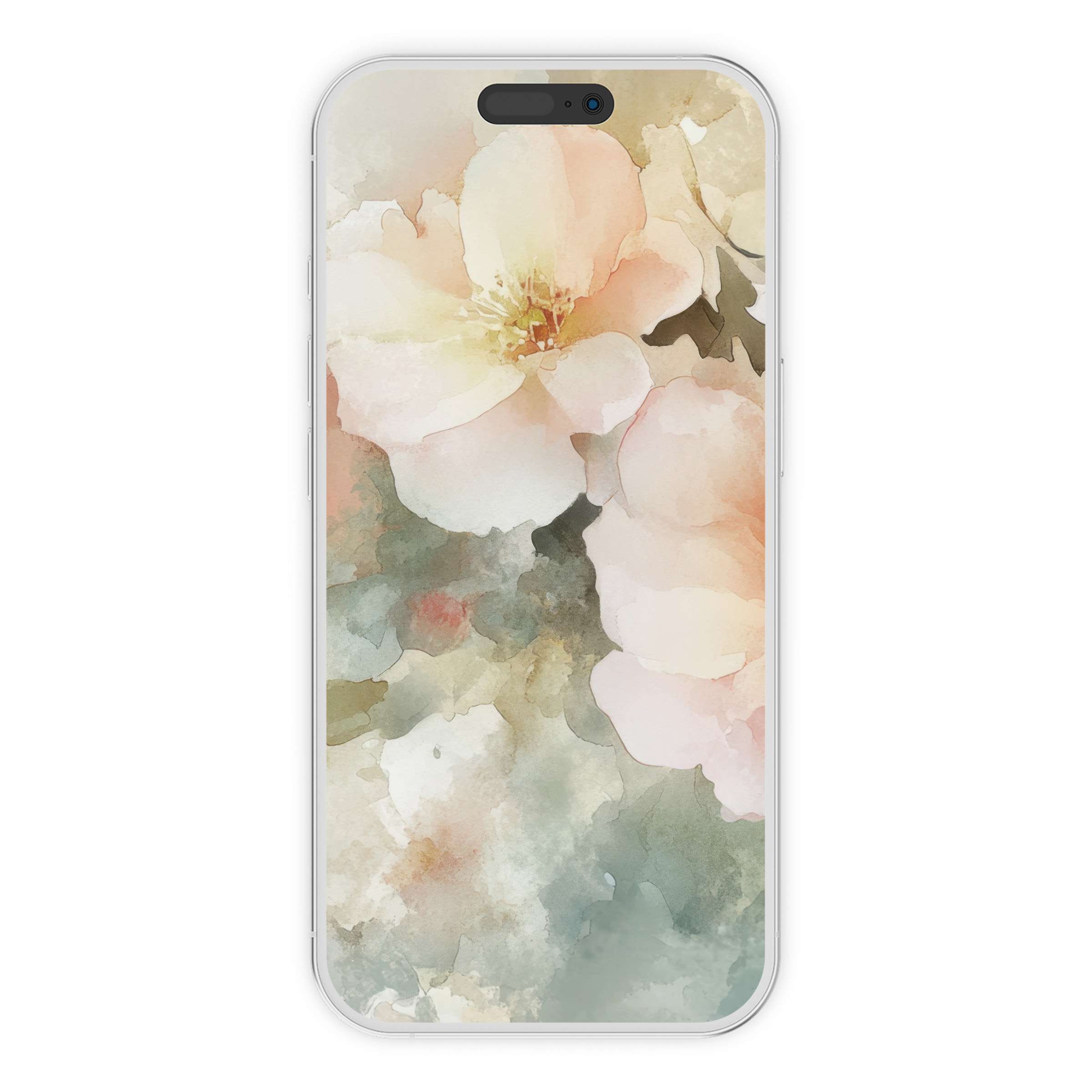 Serene floral iPhone wallpaper with pastel blooms offers a watercolor background for phones, ideal as a digital download for artistry lovers