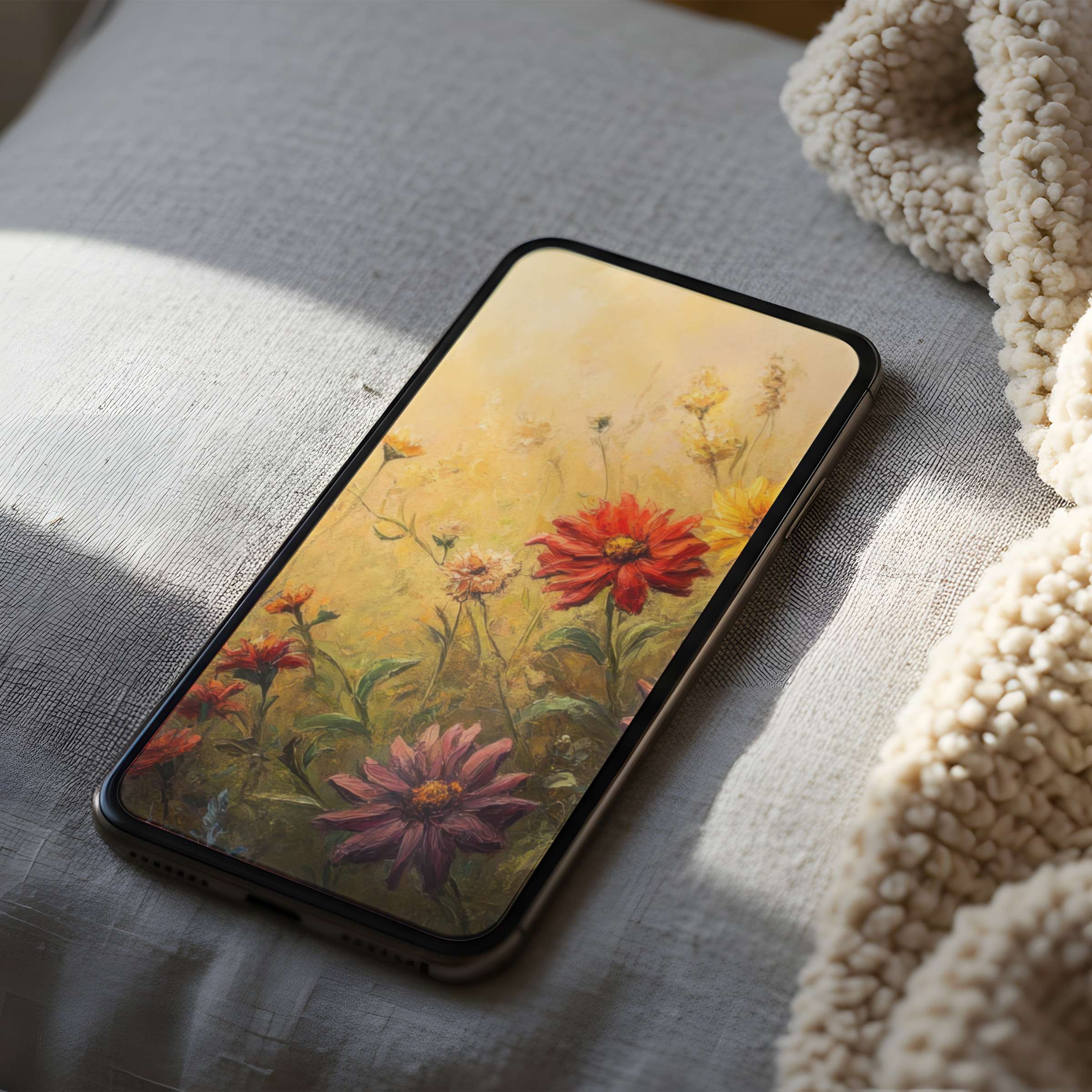 Elegant floral phone wallpaper with vibrant wildflowers in an inspiring digital art style suitable for high-resolution iPhone screens