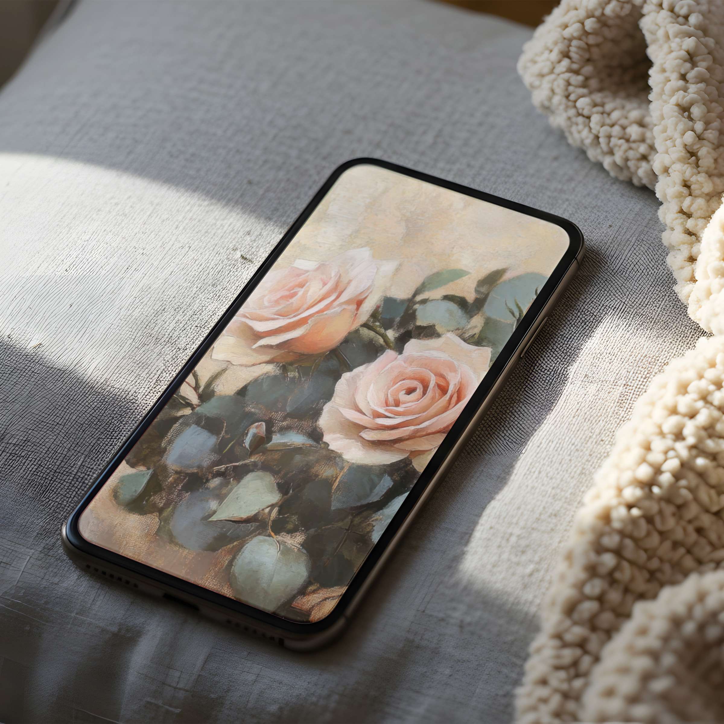 Elegant phone wallpaper featuring soft pink roses in a high-resolution digital art style for iPhone and Android calming download