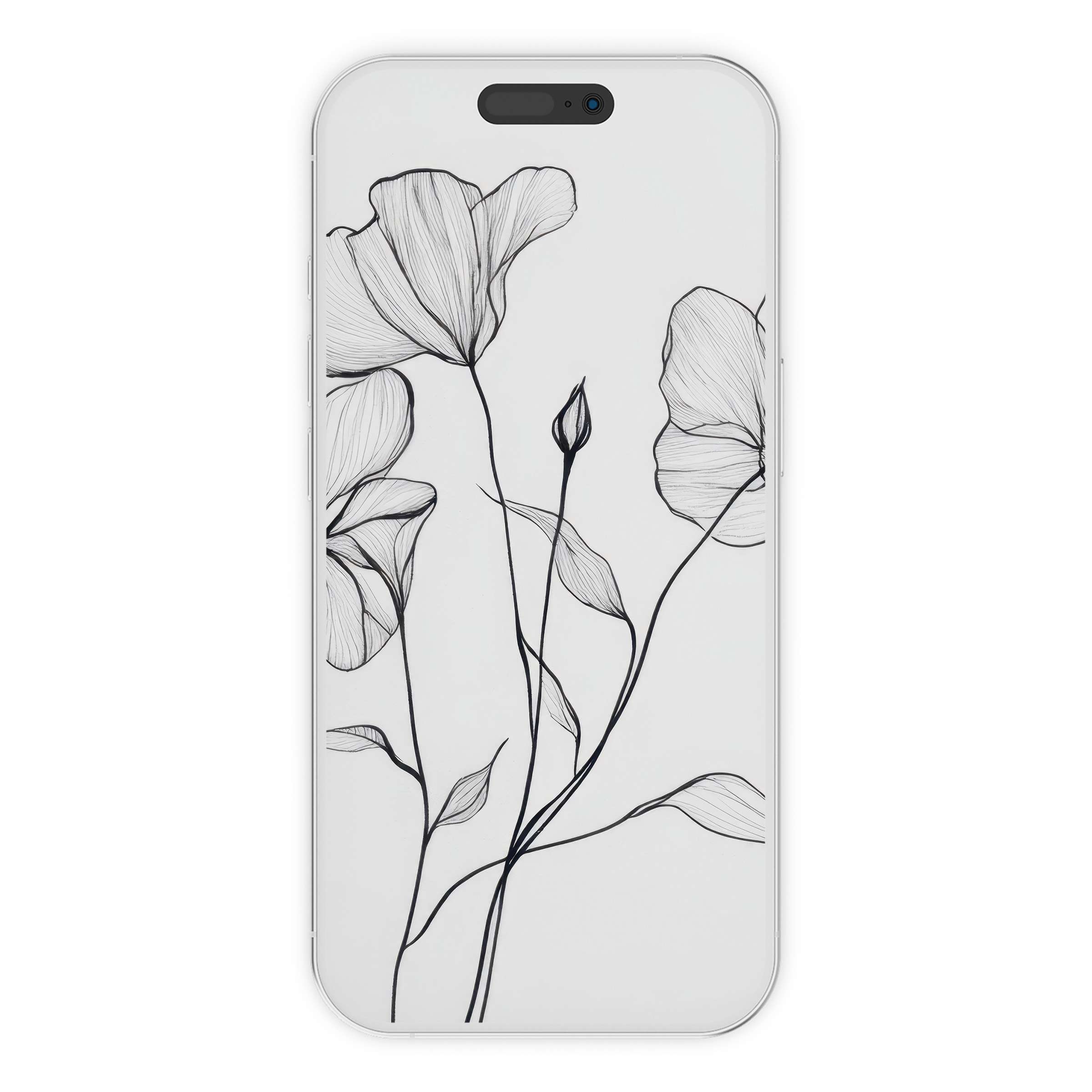 Elegant floral iPhone wallpaper with minimalist black and white sketch, perfect phone background for calm digital download lovers