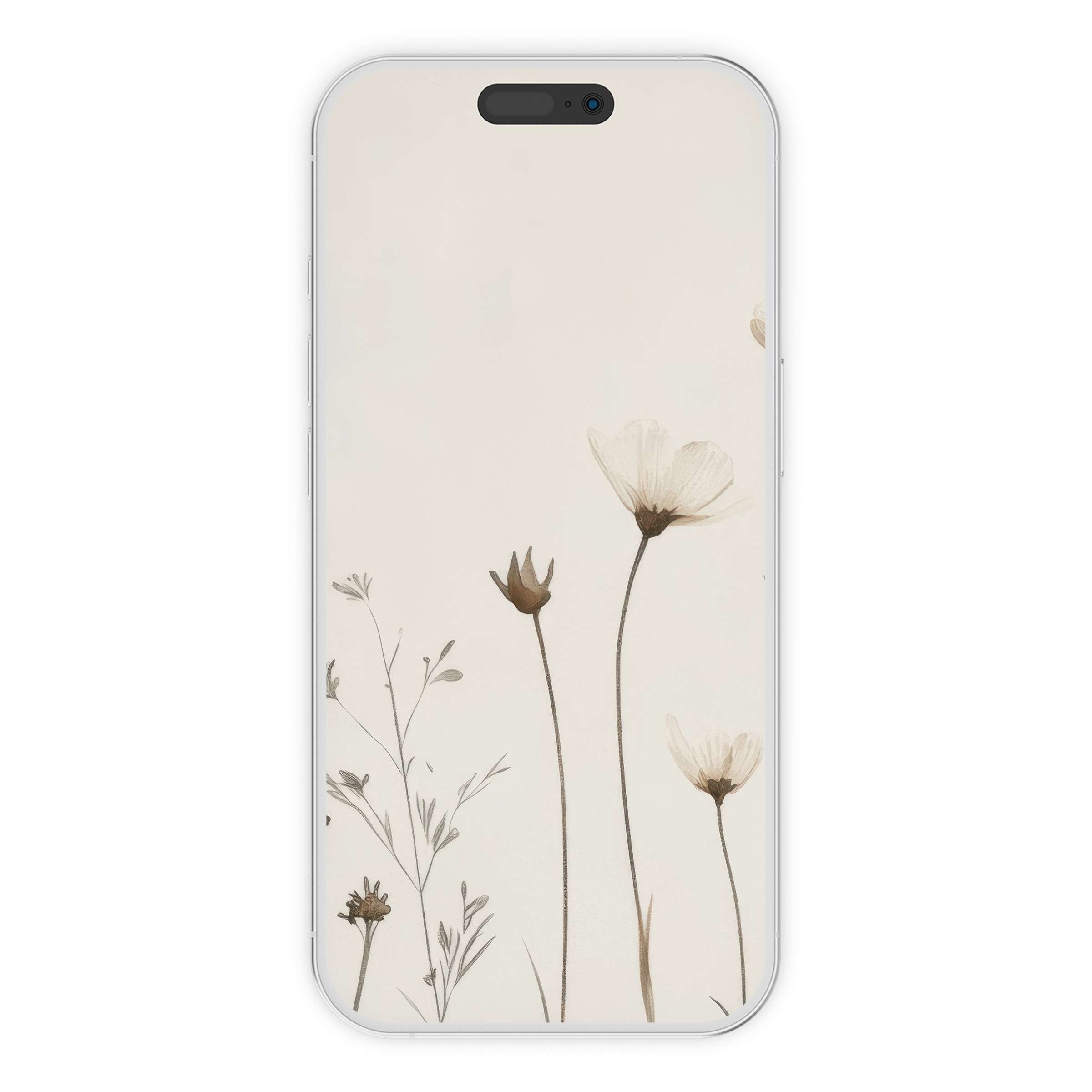 Elegant floral iPhone wallpaper digital download with delicate beige blooms, perfect phone background for a calming design experience