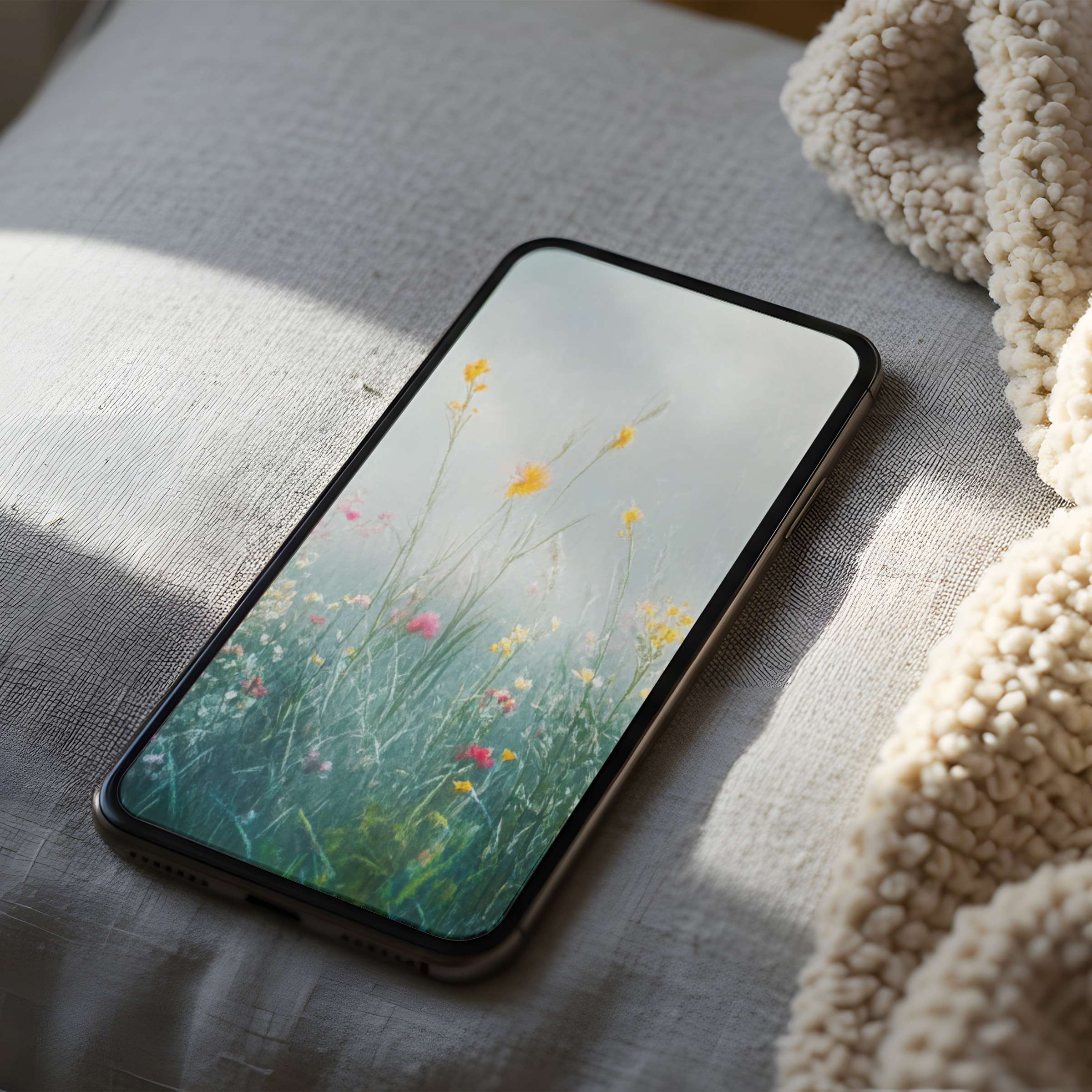 Calming phone wallpaper with delicate wildflowers in soft pastels offers a serene high-resolution design for any iPhone or Android