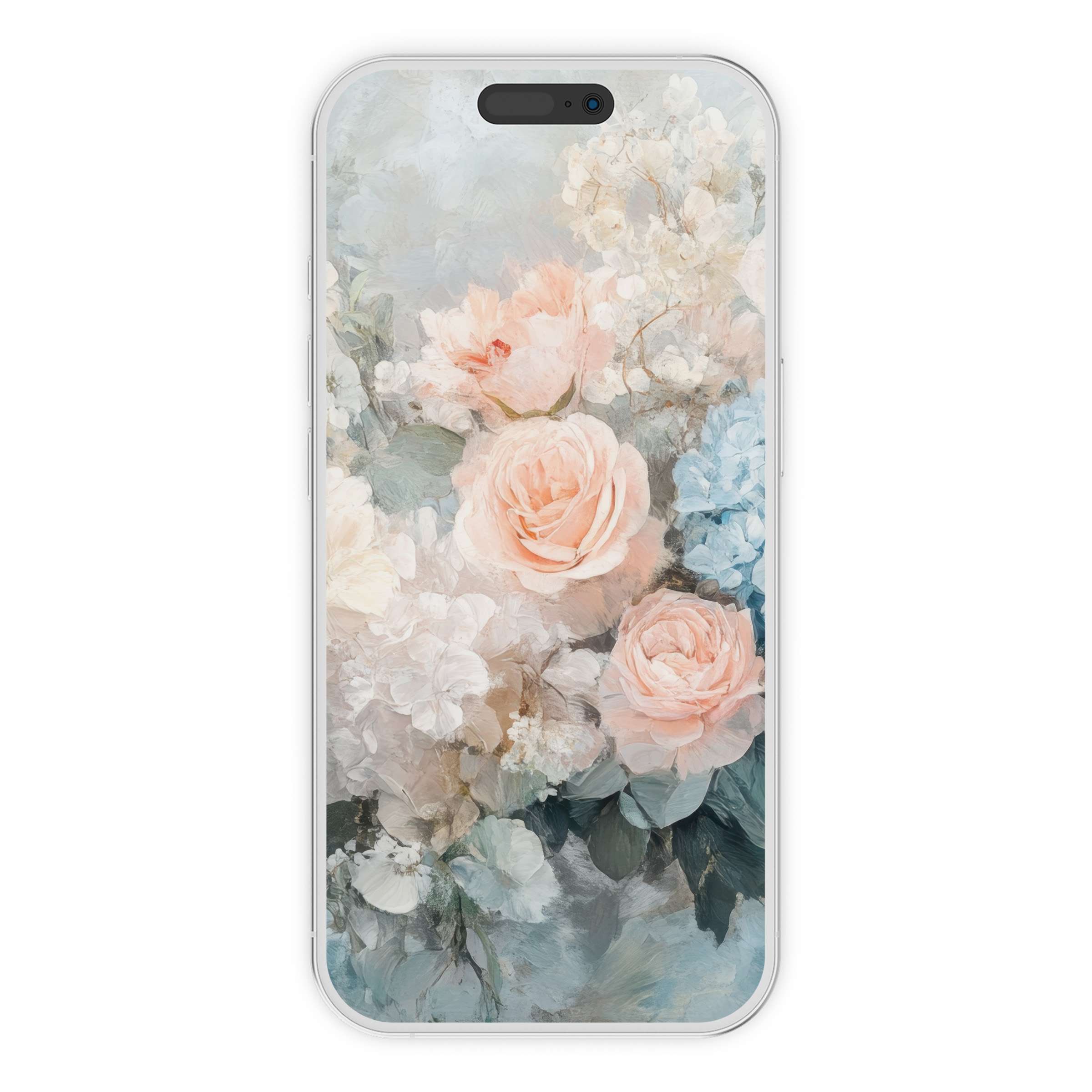 Elegant pastel floral iPhone wallpaper with soft roses and hydrangeas offers a serene digital download for phone background artistry