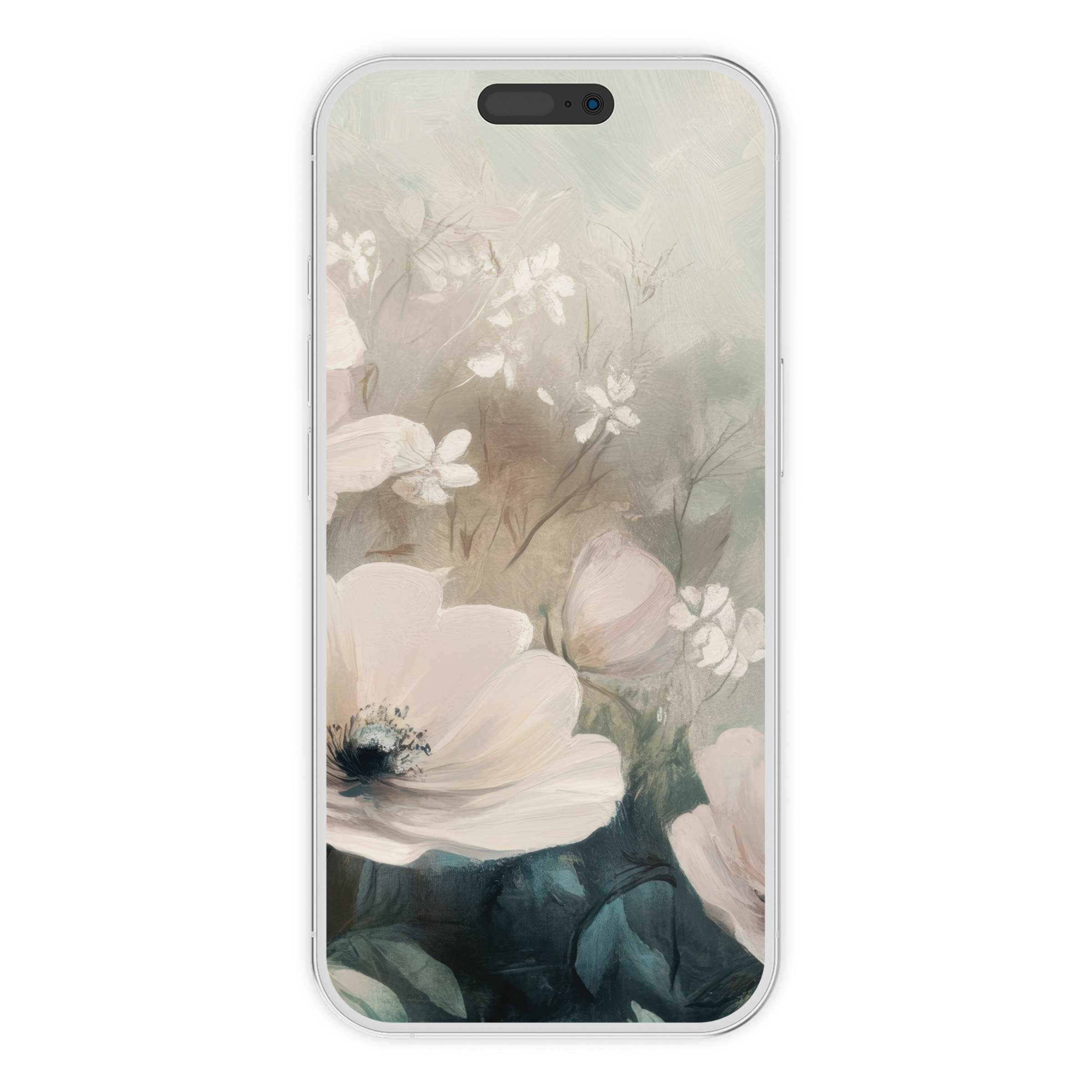 Elegant floral iPhone wallpaper with soft pastel blooms on serene digital download phone background, ideal for iPhone and Android