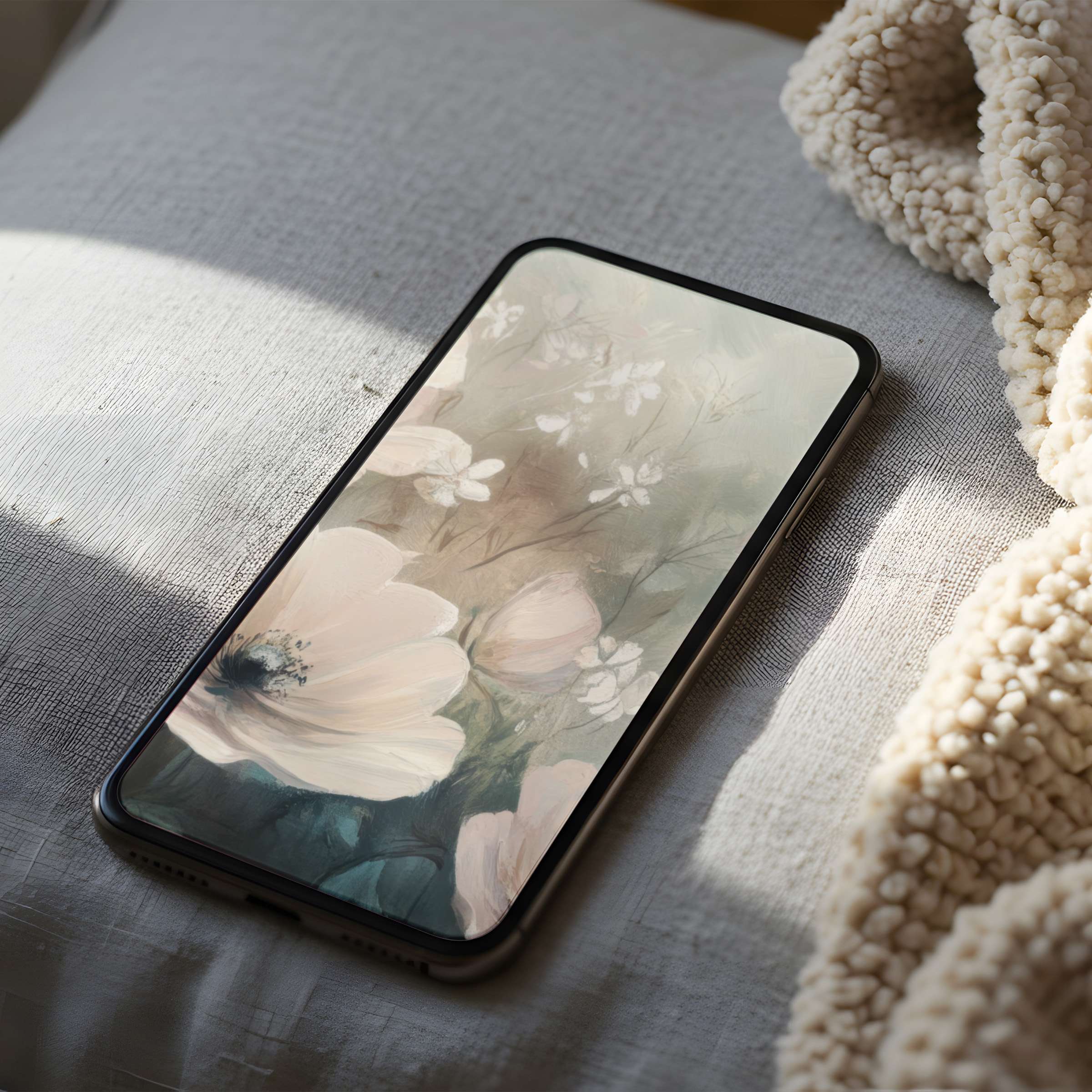 Elegant floral phone wallpaper in soft pastels evokes calmness; high resolution for iPhone and Android digital download for serene interiors