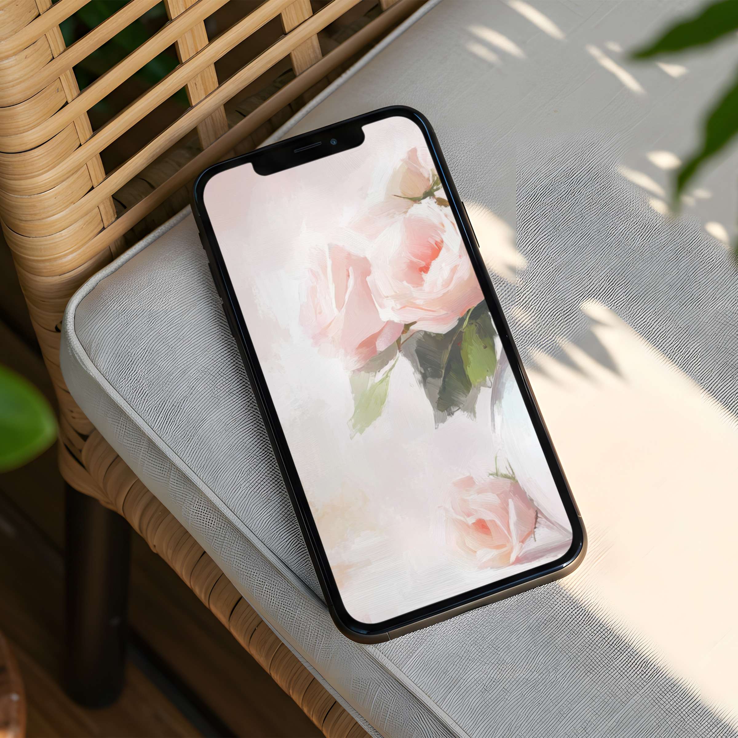 Elegant pink rose painting iPhone background offering calm inspiration in soft hues available for instant download to phone