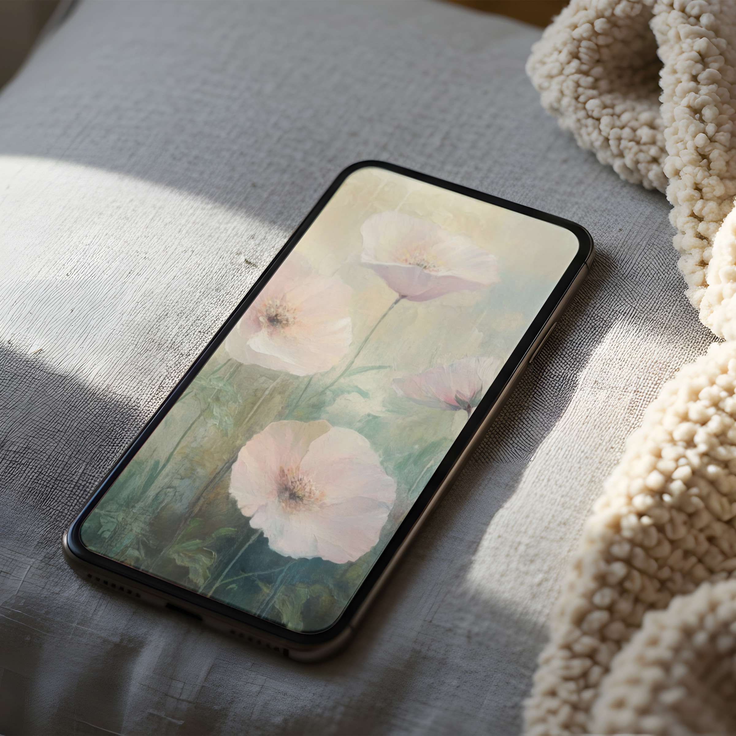Delicate floral phone wallpaper with soft pastels and elegant brush strokes enhances any interior as a high resolution digital download