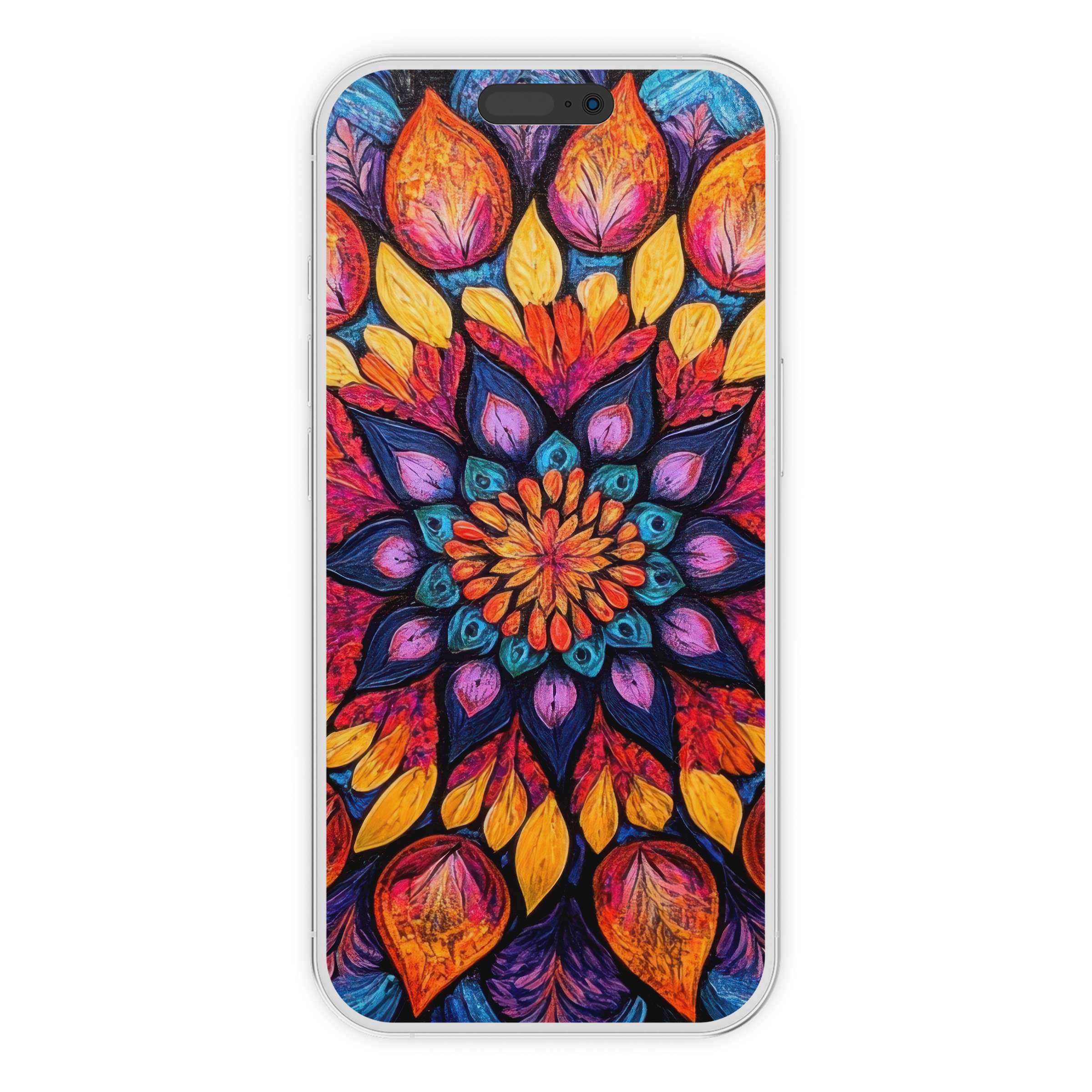 Vibrant floral iPhone wallpaper digital download offers an elegant kaleidoscope design, perfect background for any phone screen