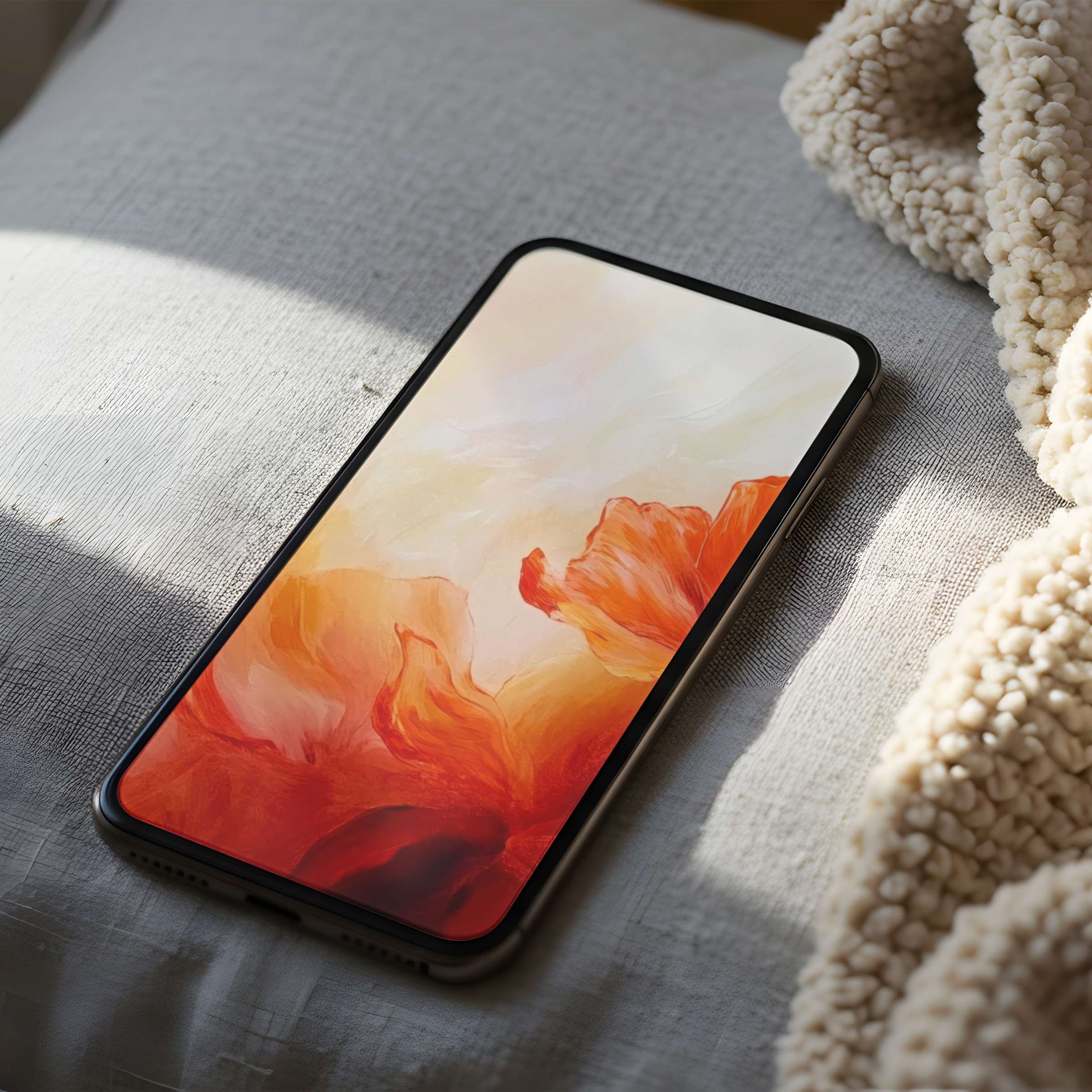 Elegant phone wallpaper featuring vivid orange floral brush strokes on a high resolution screen, perfect for iPhone or Android