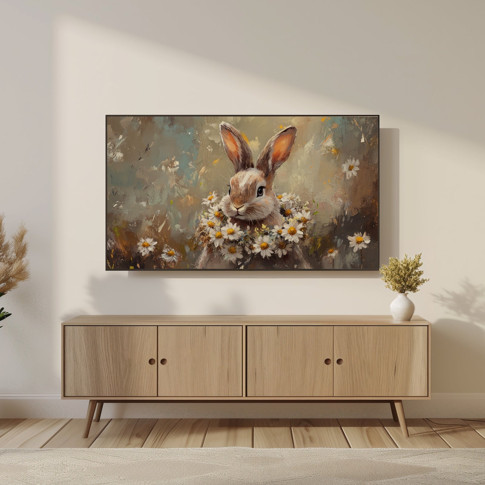 Floral Easter Bunny Frame TV Art
