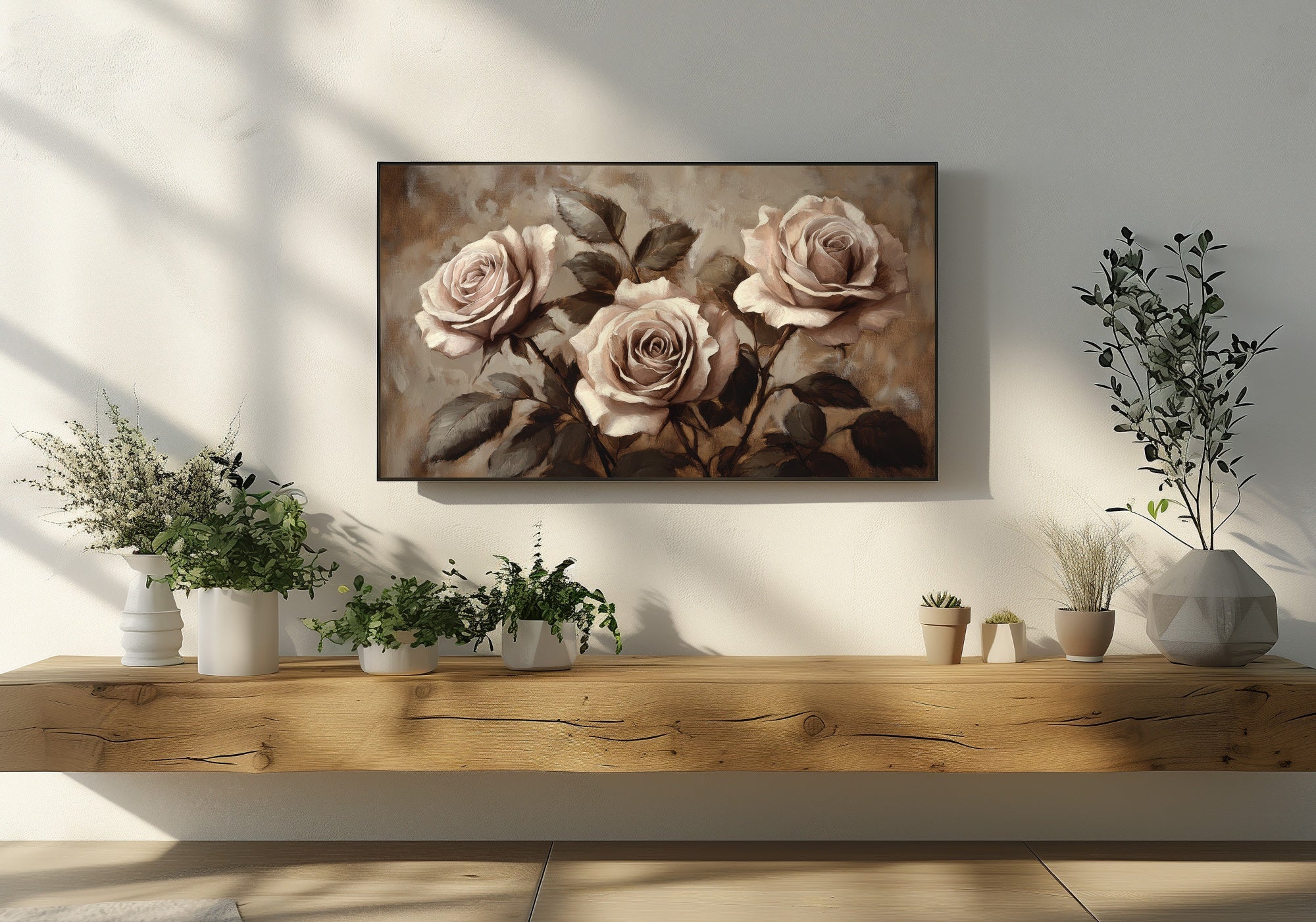 Vintage Floral Frame TV Art with pink roses