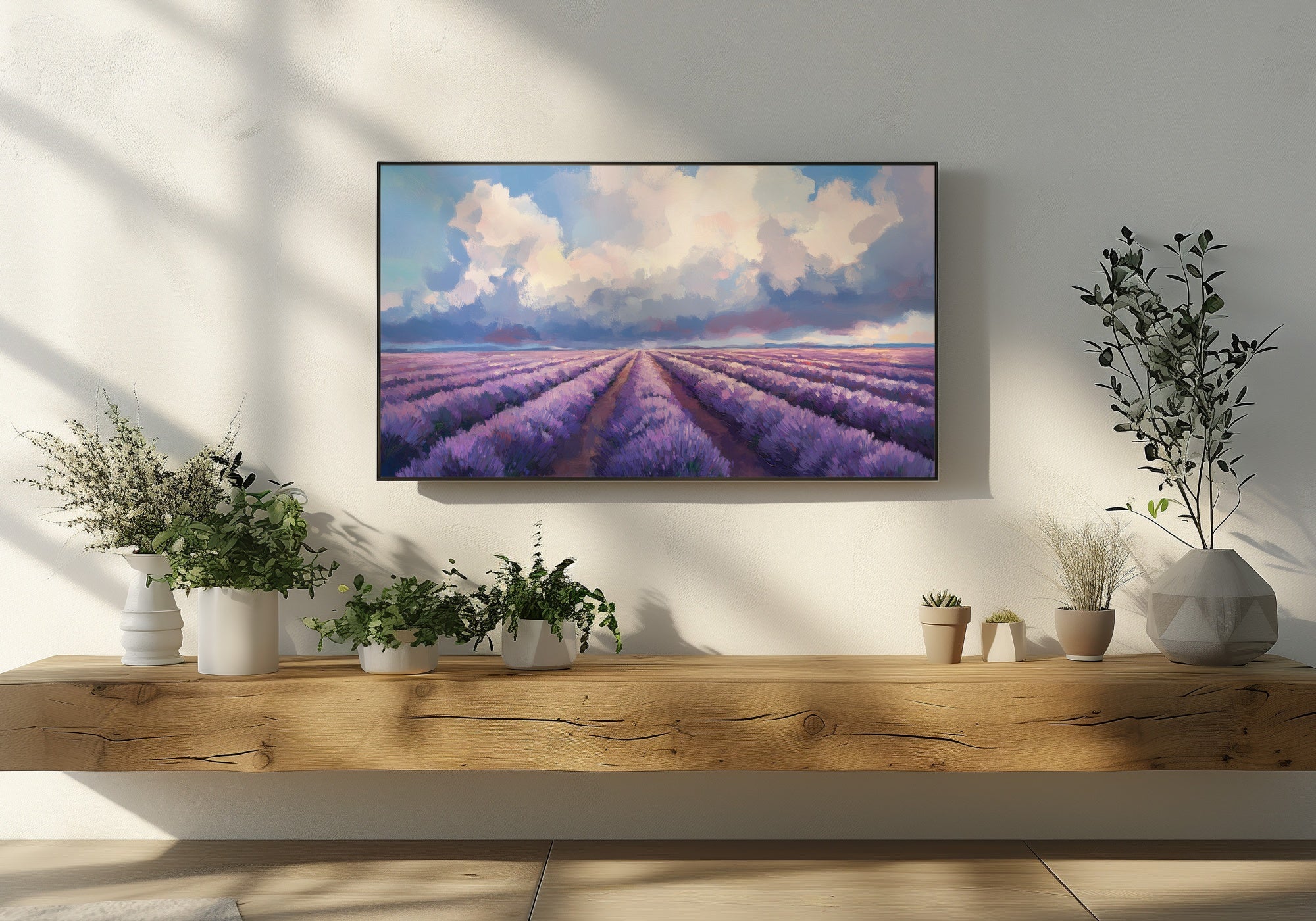 Floral Frame TV Art featuring a serene lavender field under a pastel sky - a soft and elegant digital artwork designed for Samsung Frame TV, bringing natural beauty and calming charm to modern home decor
