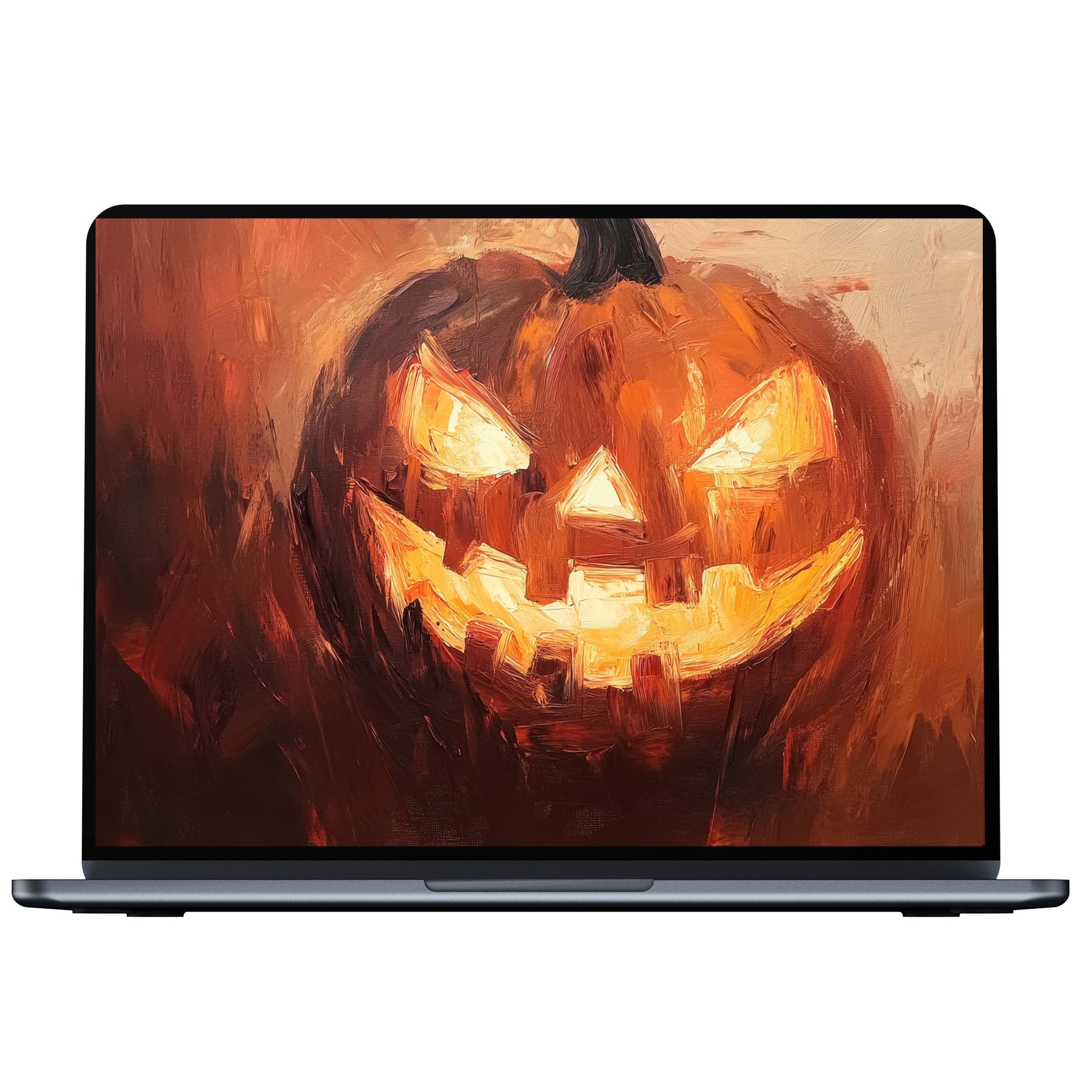 Vibrant halloween desktop wallpaper featuring a glowing jack-o'-lantern in rich warm hues perfect for PC and laptop digital download
