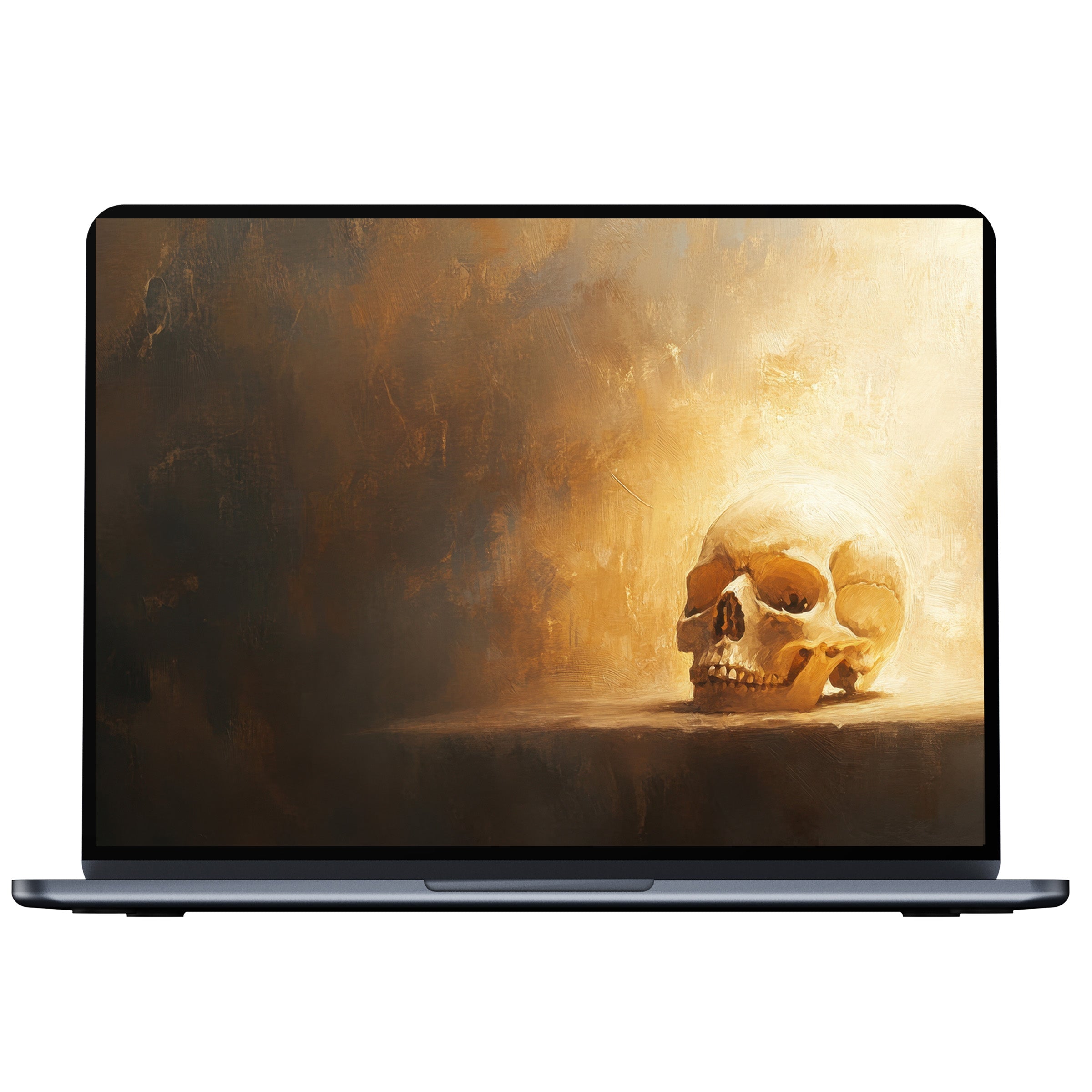 Elegant halloween desktop wallpaper featuring a serene skull art with warm tones ideal for PC and laptop digital download