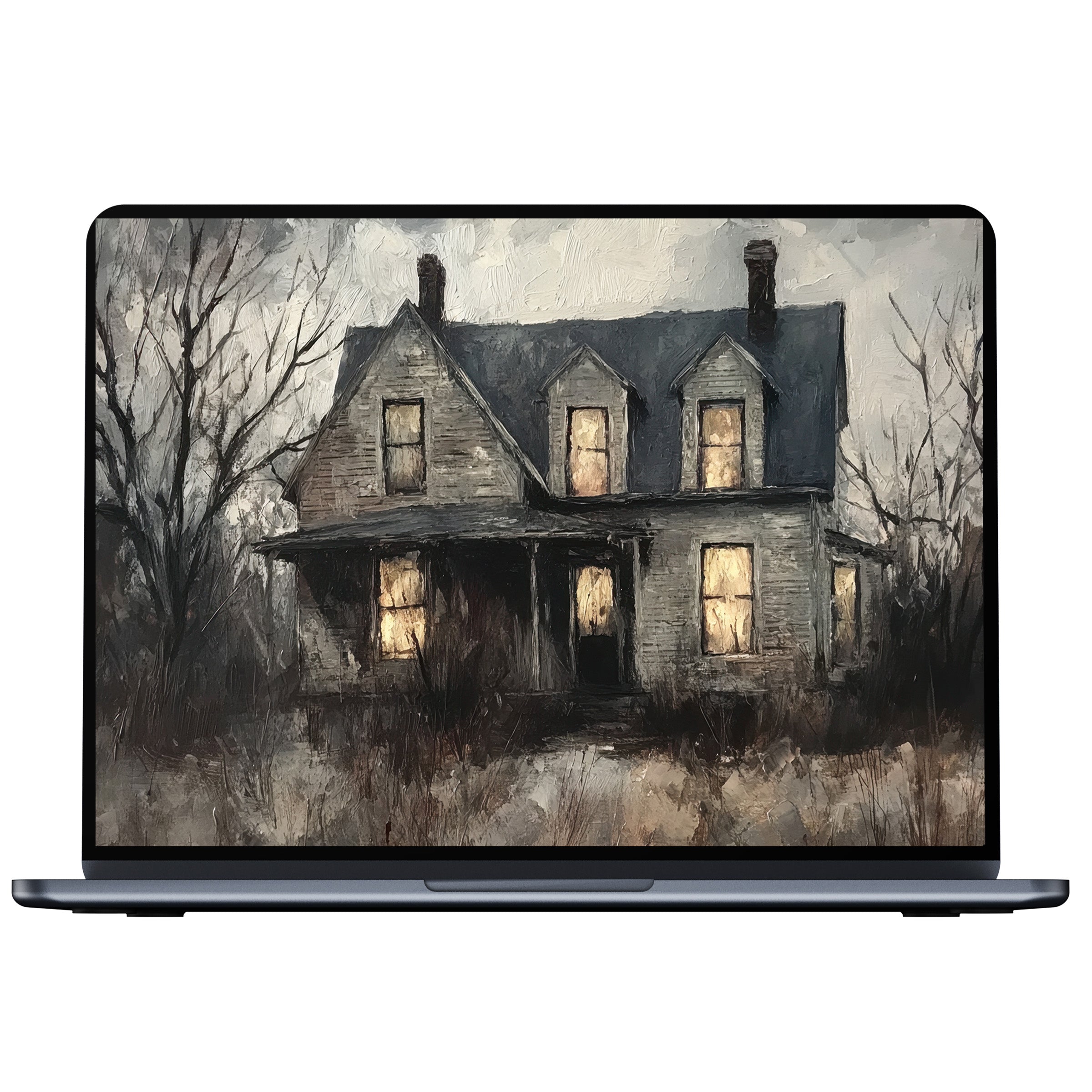 Halloween desktop wallpaper digital download captures a hauntingly calm, vintage house perfect for PC, laptop, or Mac screens