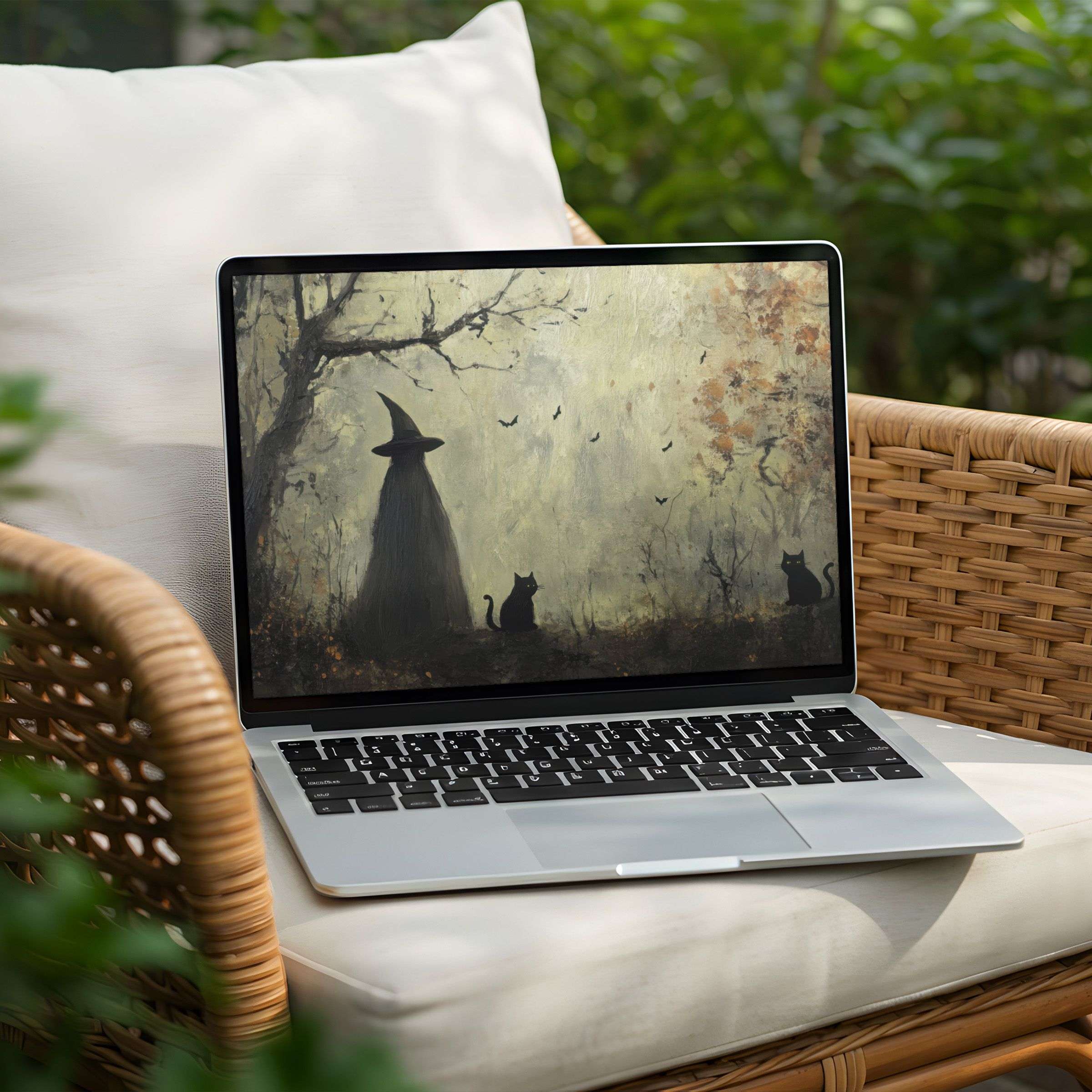 Enchanting desktop background for PC or Laptop offering instant download evokes calm and elegance with mysterious silhouettes and nature