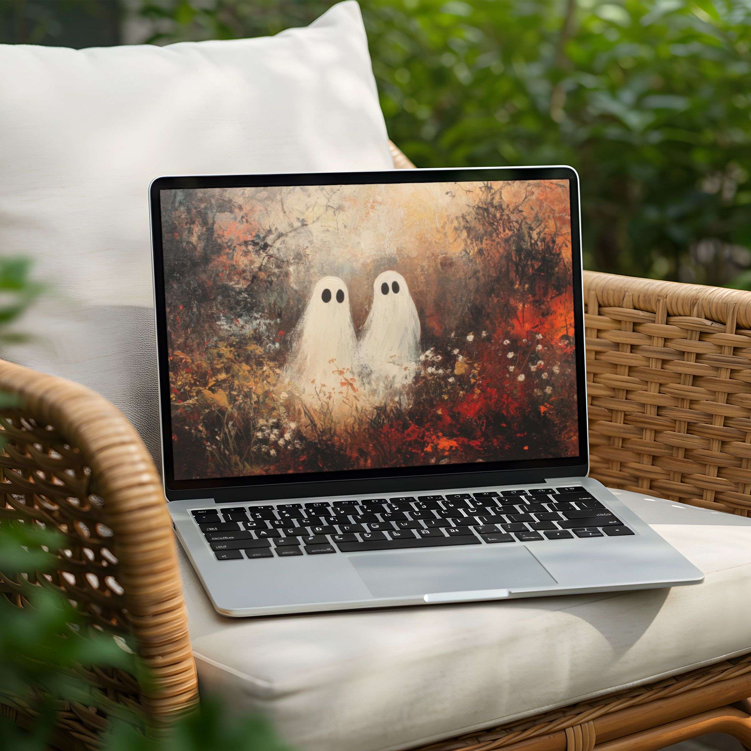 Inspire calm and mindfulness with this elegant autumn desktop background featuring serene ghost art for instant download on your PC or Laptop