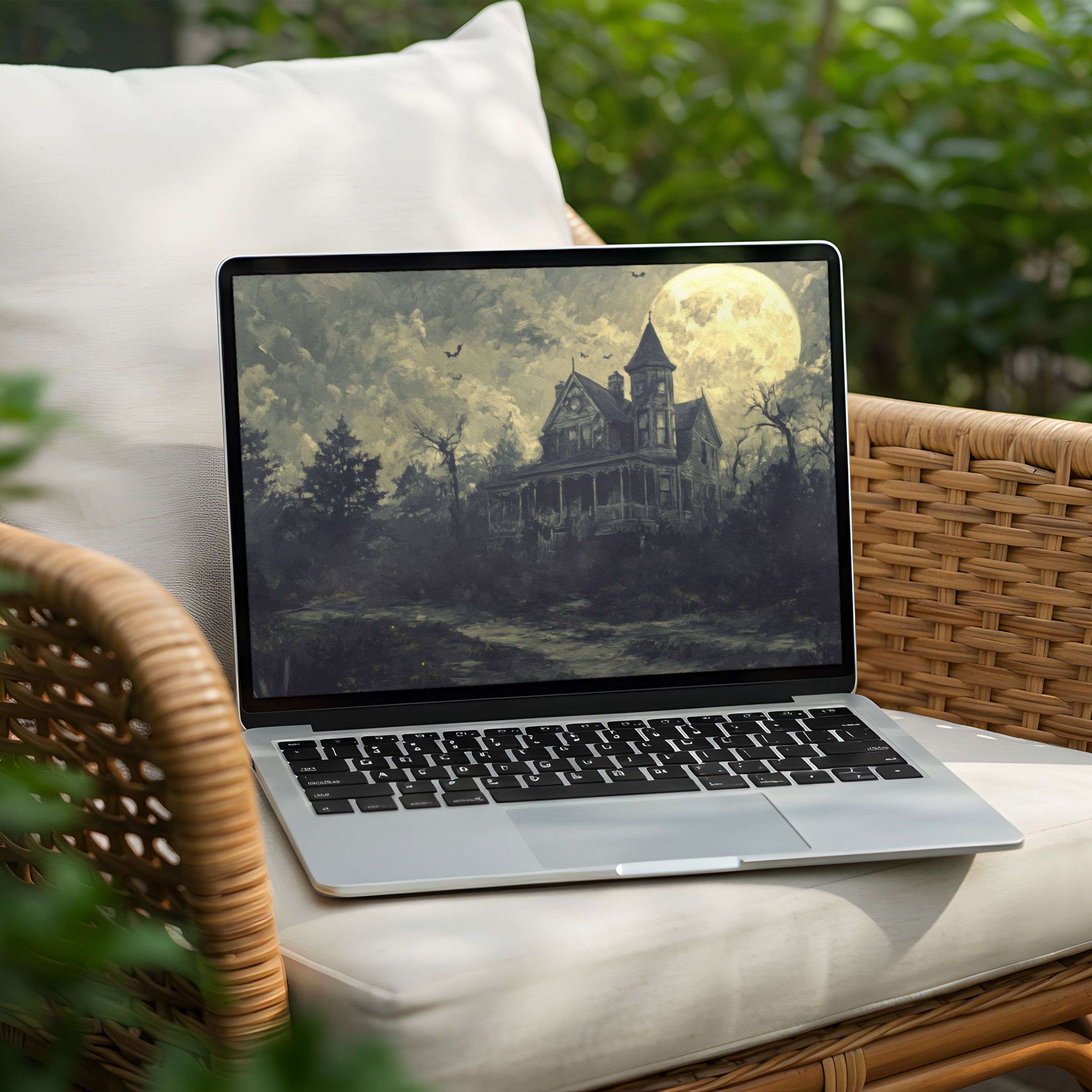 Enchanting moonlit mansion desktop background for PC and Laptop instant download inspiring elegance and calm with serene artistry