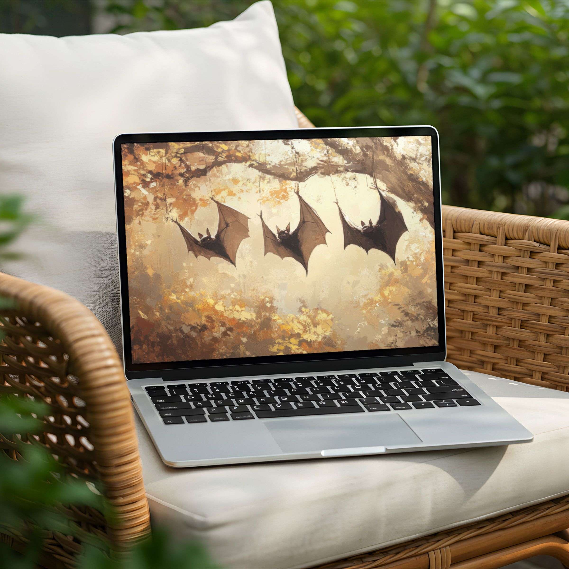 Elegant desktop background with serene autumn bats for instant download on PC or Laptop, enhances calm and inspiration