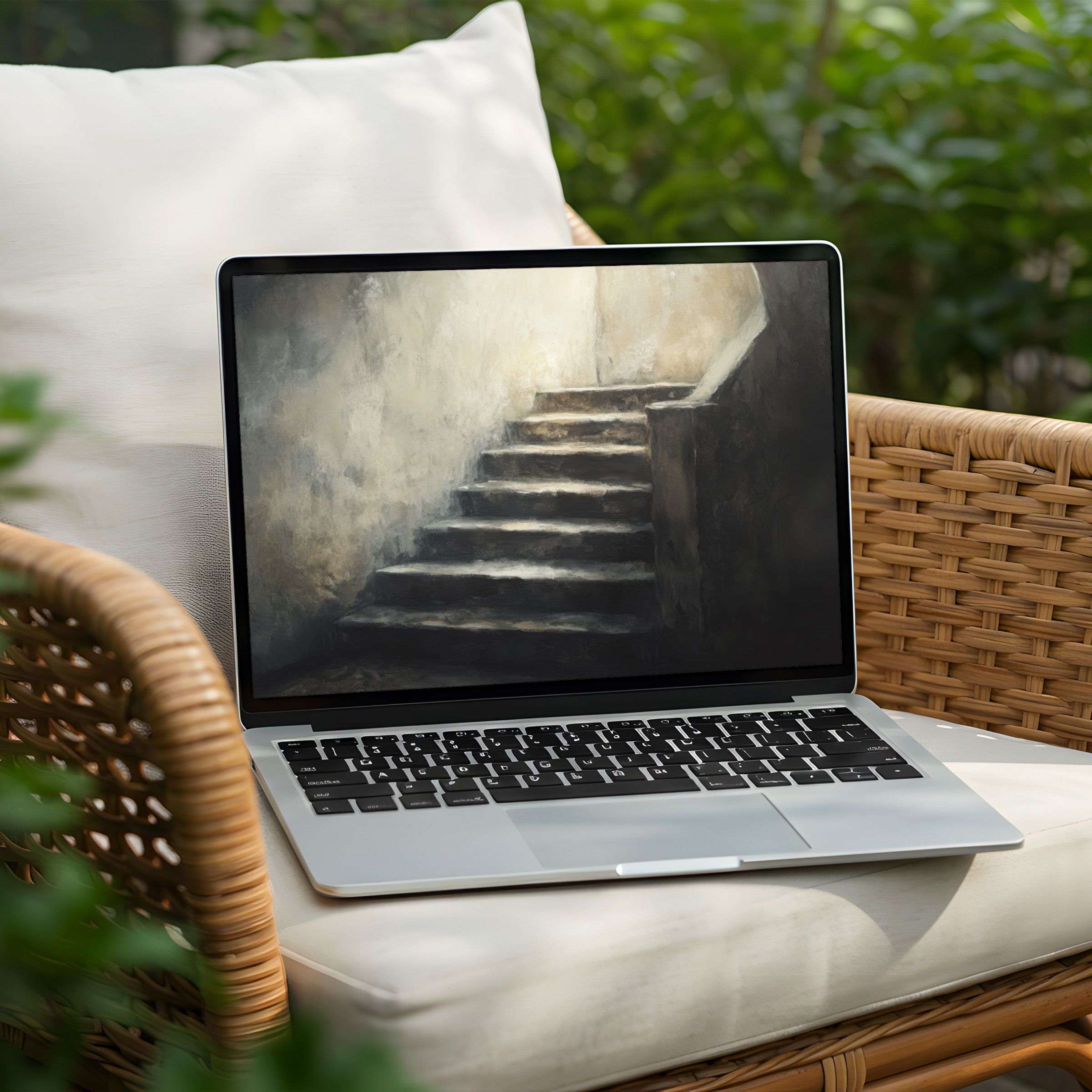 Elegant desktop background depicting serene staircase art enhances PC and Laptop screens with calm, inspiring instant download