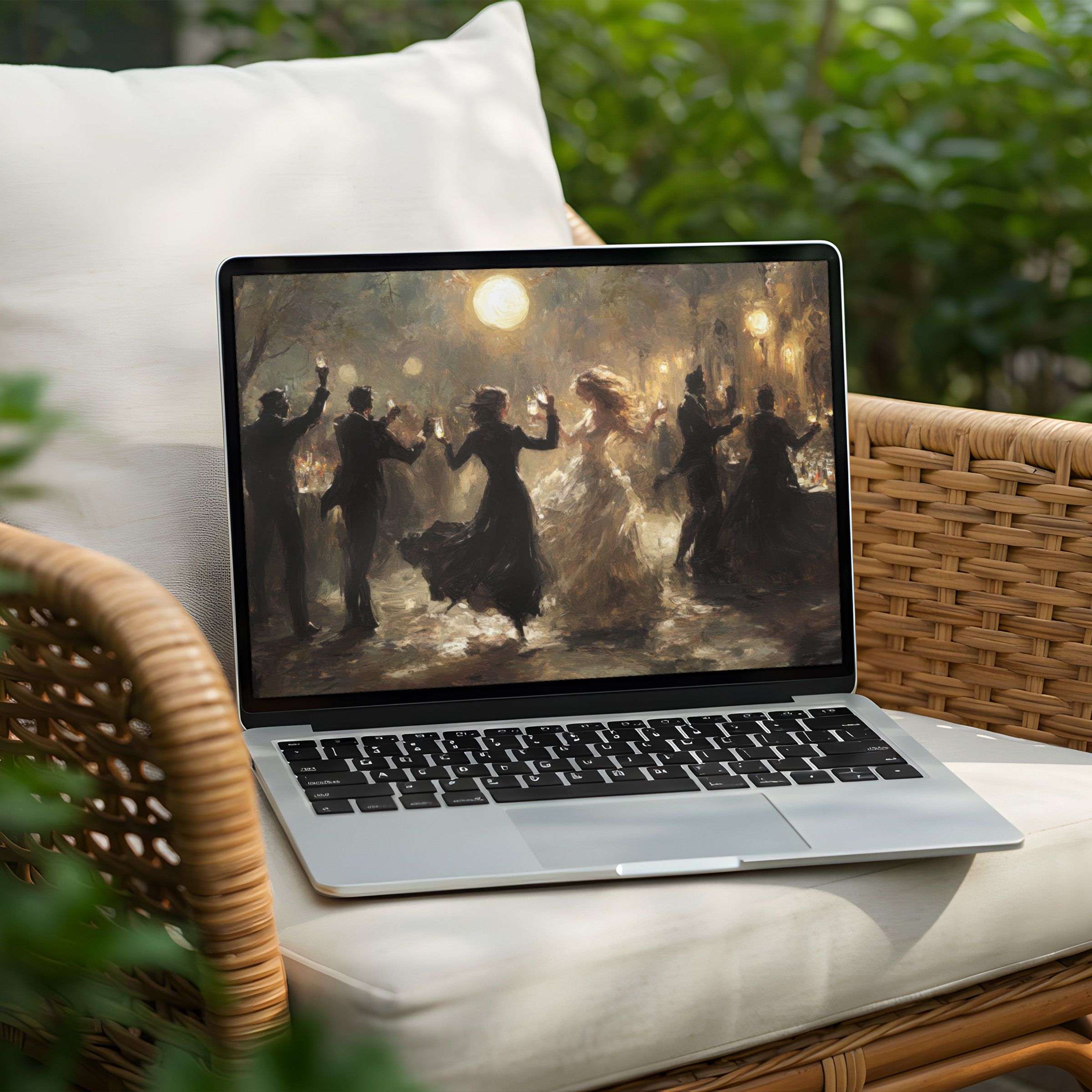 Elegant digital art for desktop background, depicting a refined evening dance Instant download for PC or Laptop, inspiring calm