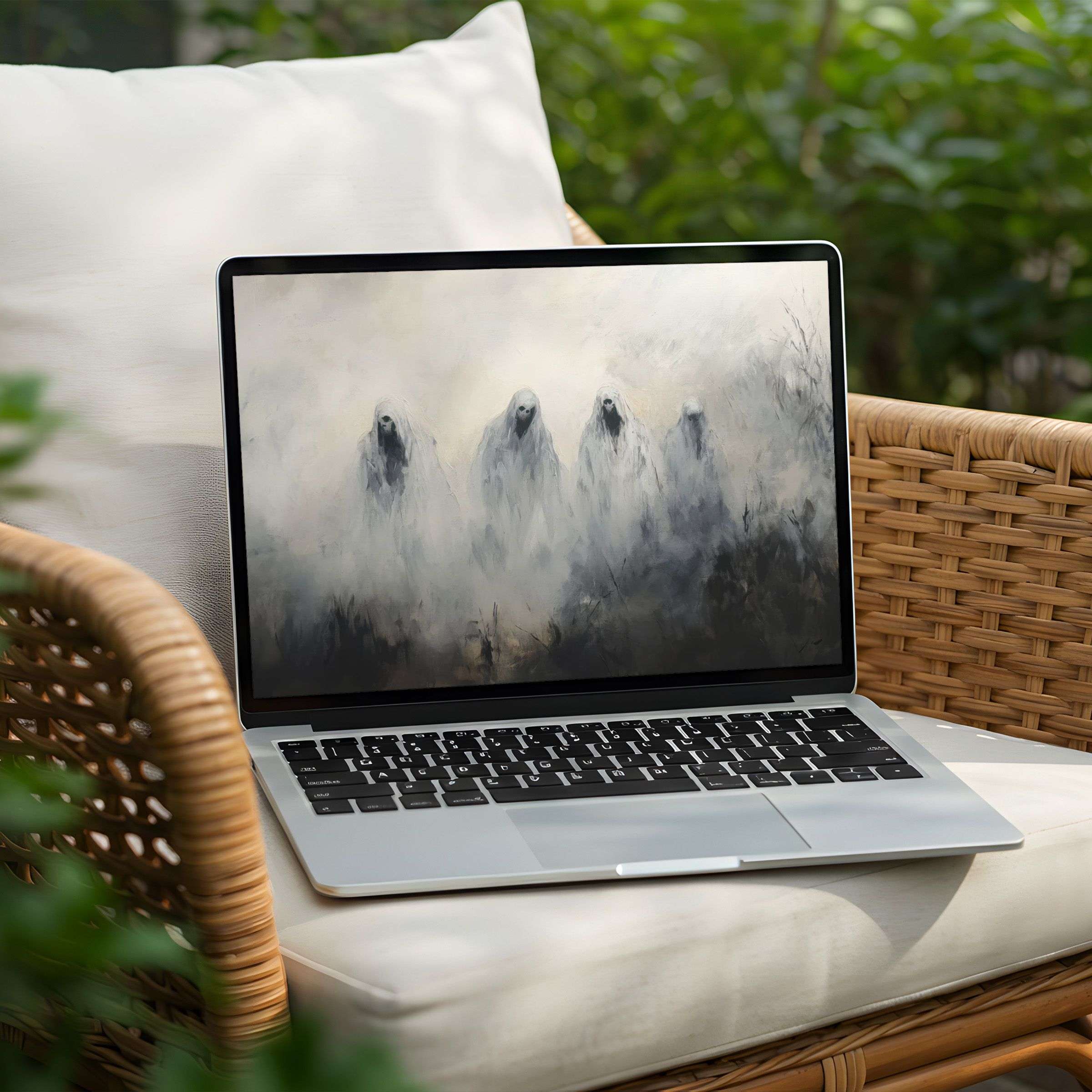 Misty abstract art on PC and Laptop desktop background cultivates calm inspiration with instant download for design-conscious users