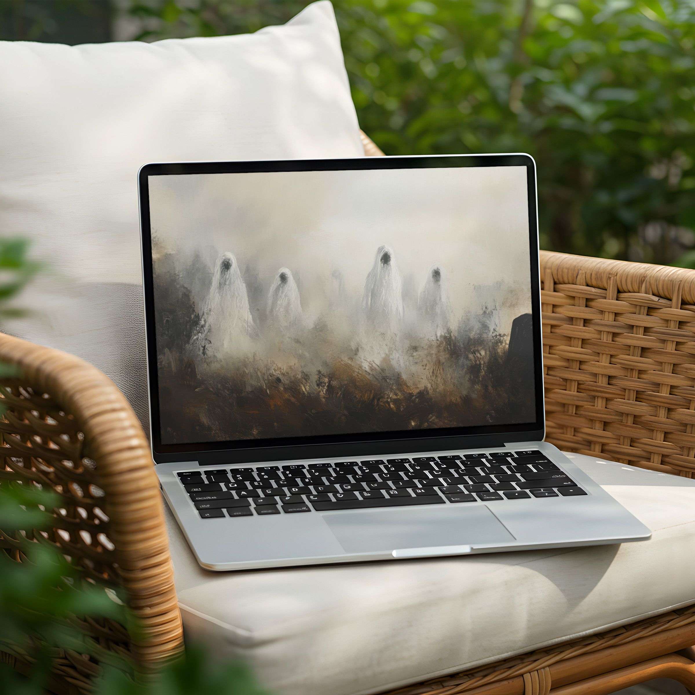 Serene ghostly figures in misty grays create an inspiring desktop background for your PC or Laptop with instant download option