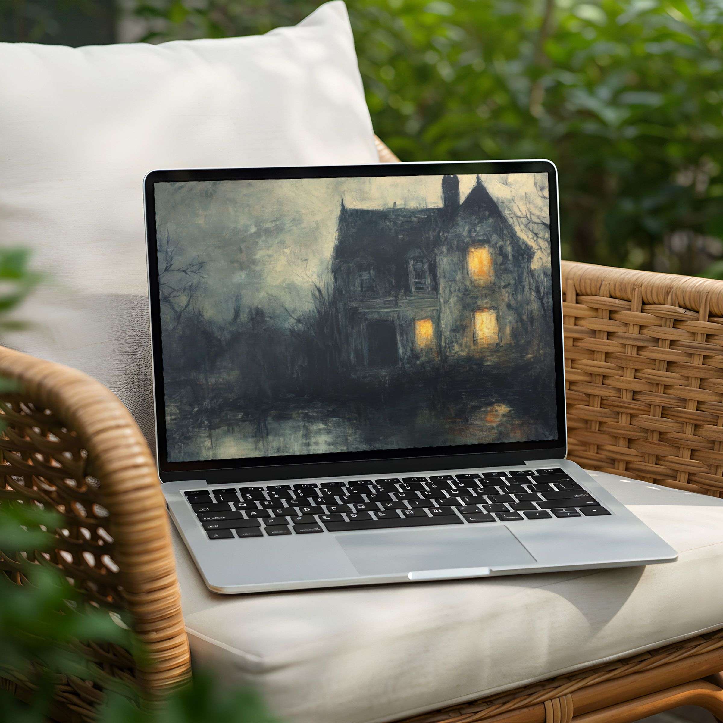 Moody digital art desktop background on laptop evokes elegance and calm, perfect for PC users seeking instant download inspiration