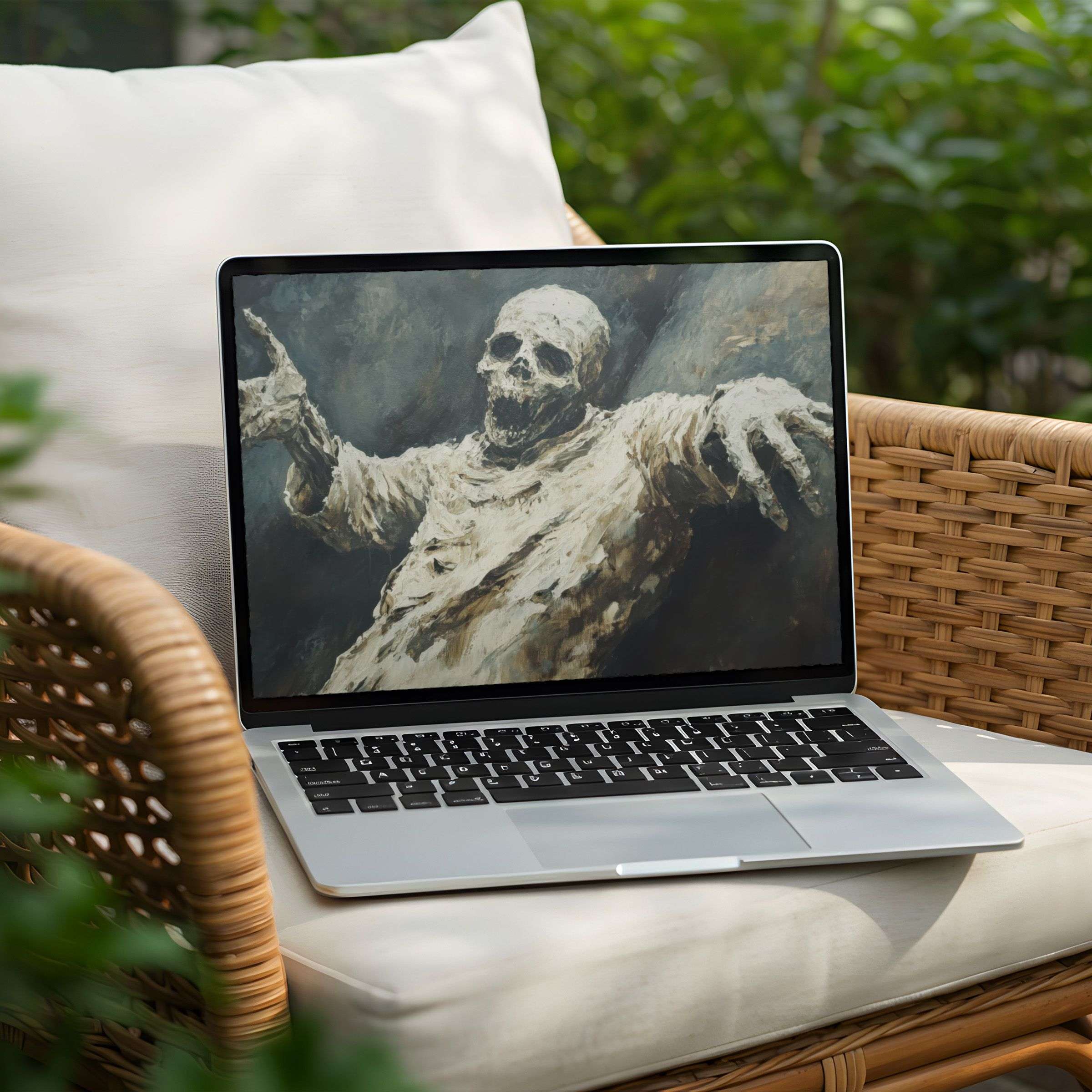 Elegant abstract art displayed on a PC offers an inspiring desktop background instant download for a design-conscious laptop setup