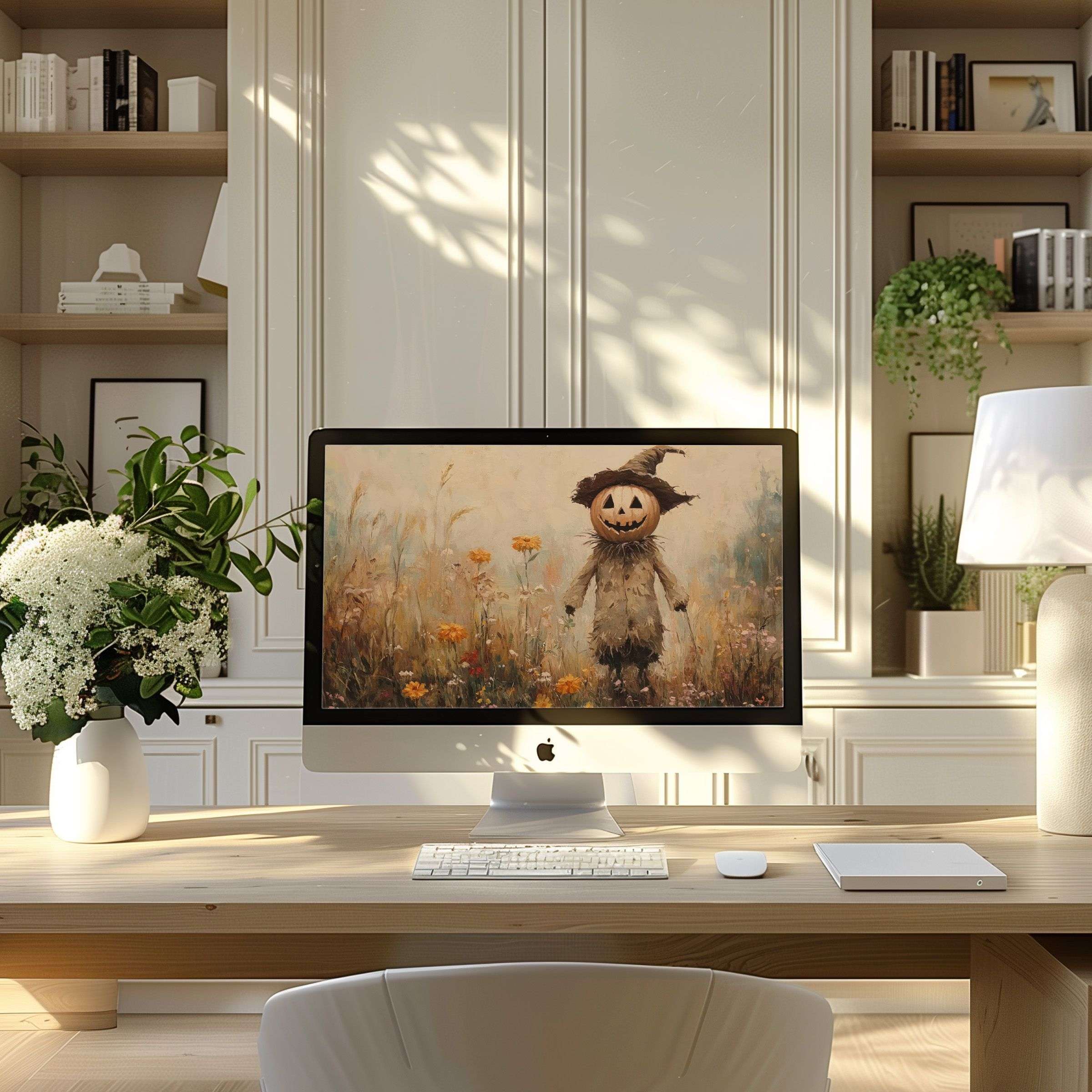 Inspiring autumn-themed wallpaper for computer, perfect for PC and laptop; enhance your modern home office with elegance and calm