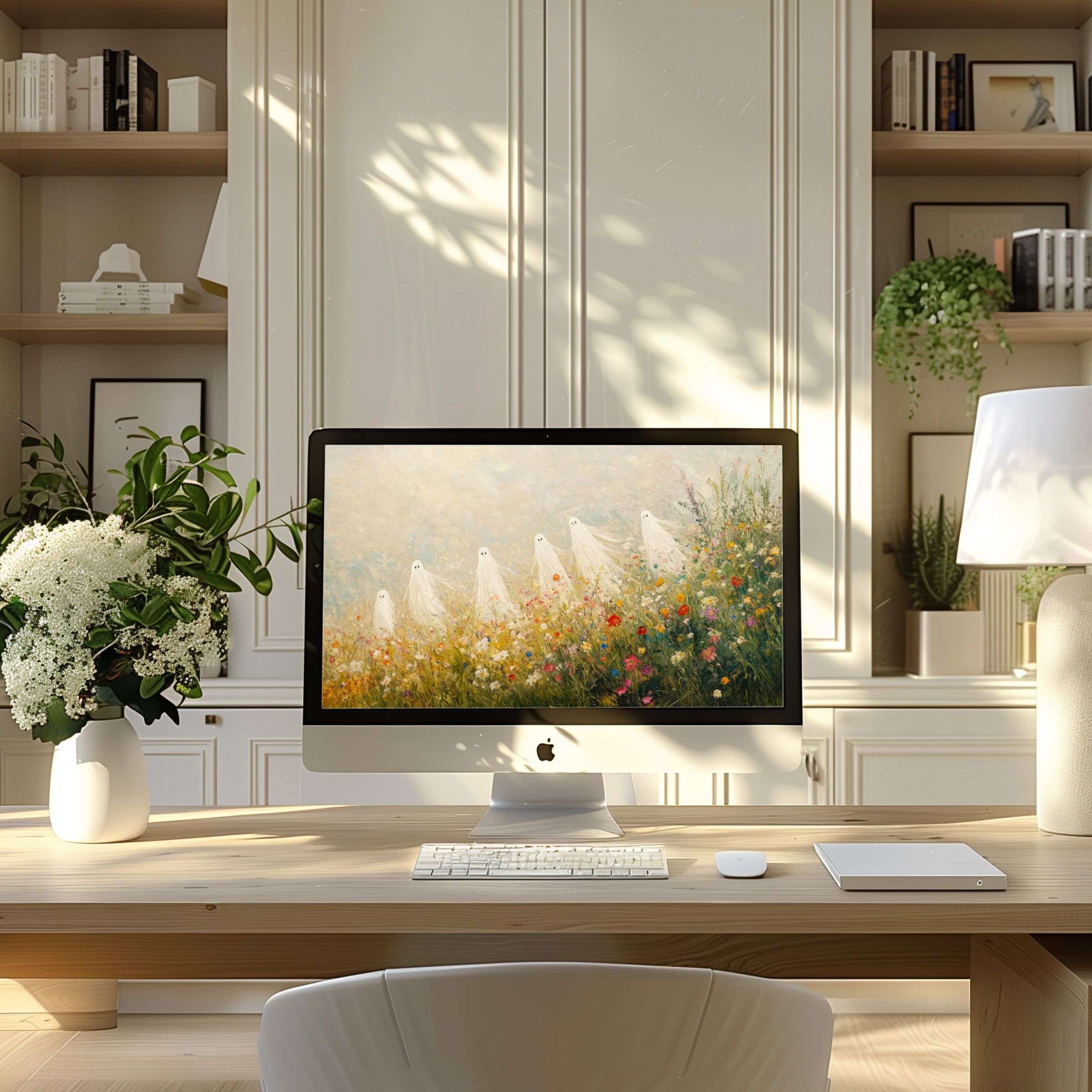 Inspire calm elegance with a floral art wallpaper for computer fitting PC or Laptop in your sleek modern home office